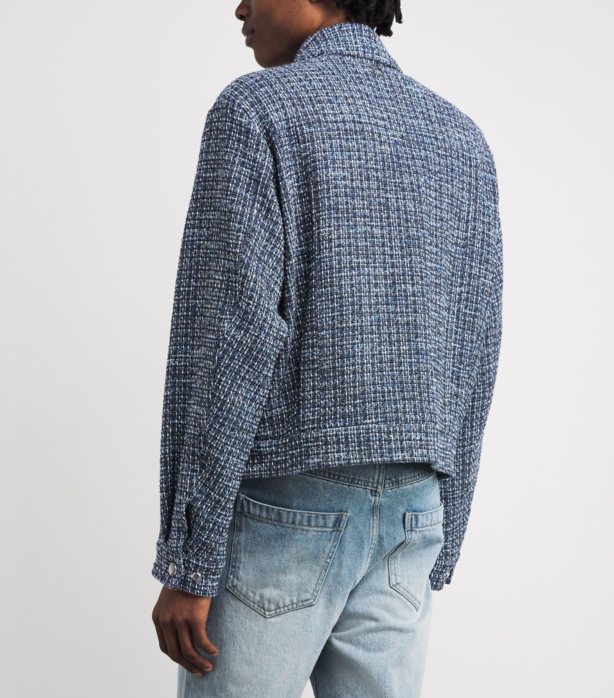 Wooyoungmi Mens Cotton-Blend Tweed Logo Jacket Blue Image 5