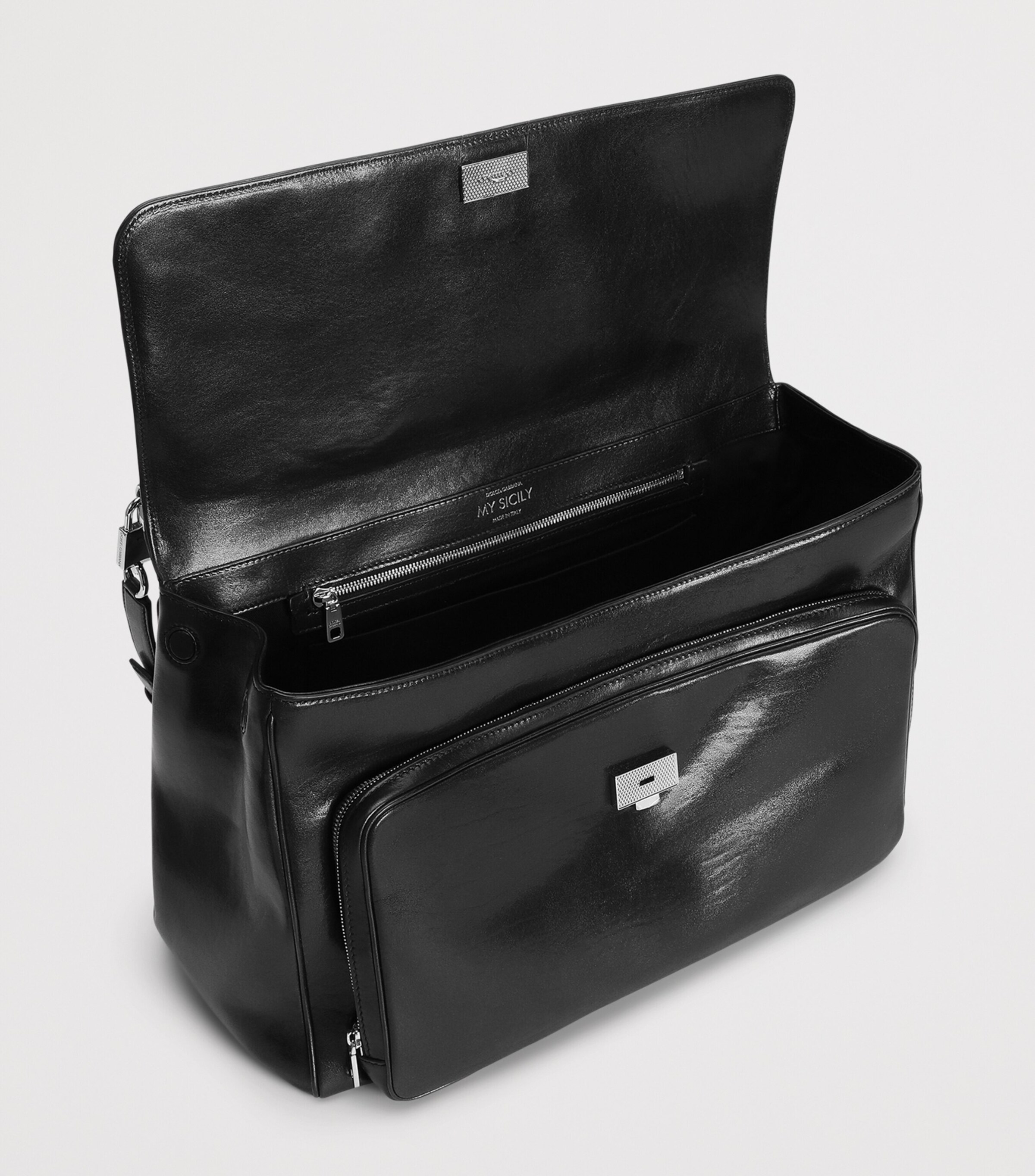 Dolce&Gabbana Leather My Sicily Top-Handle Bag Black Image 7
