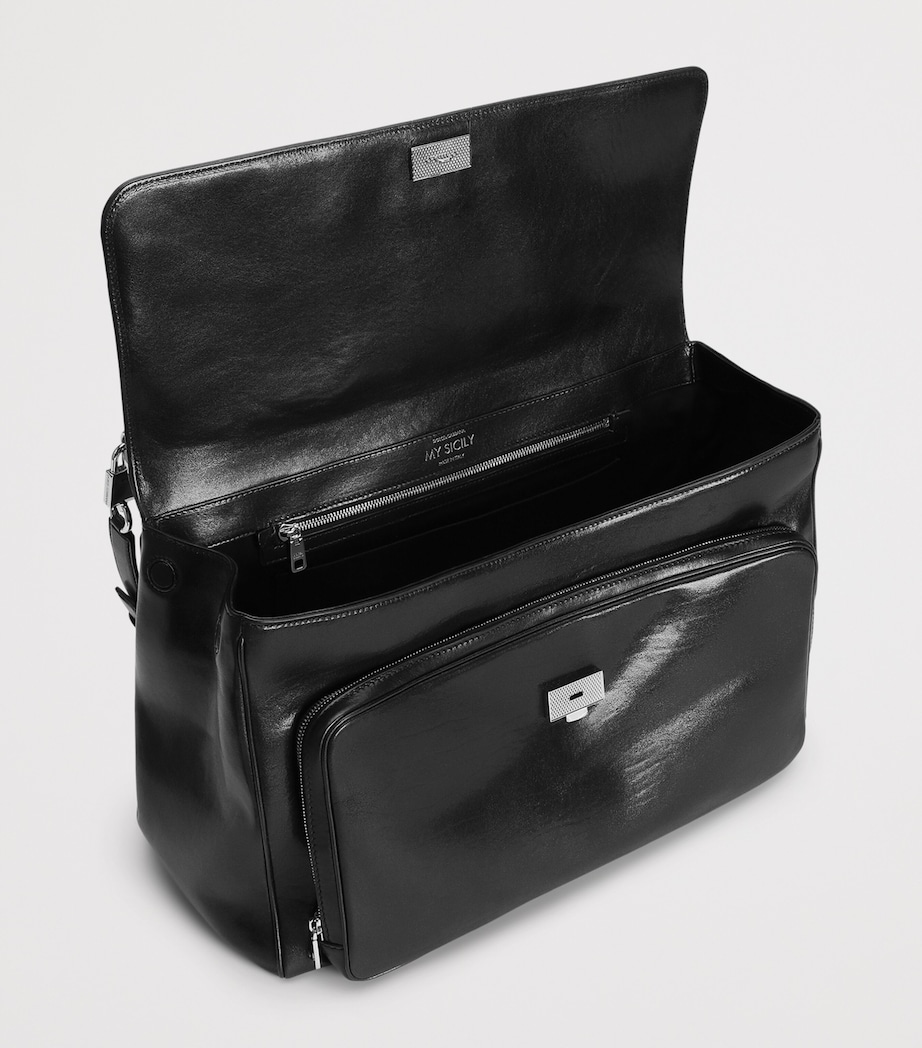 Dolce&Gabbana Leather My Sicily Top-Handle Bag Black Image 7