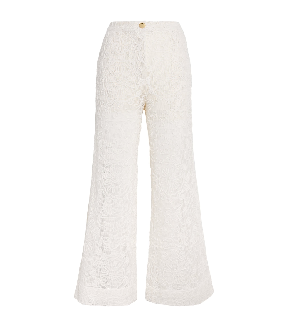Maje Womens Guipure Lace Flared Trousers Ecru Image 1