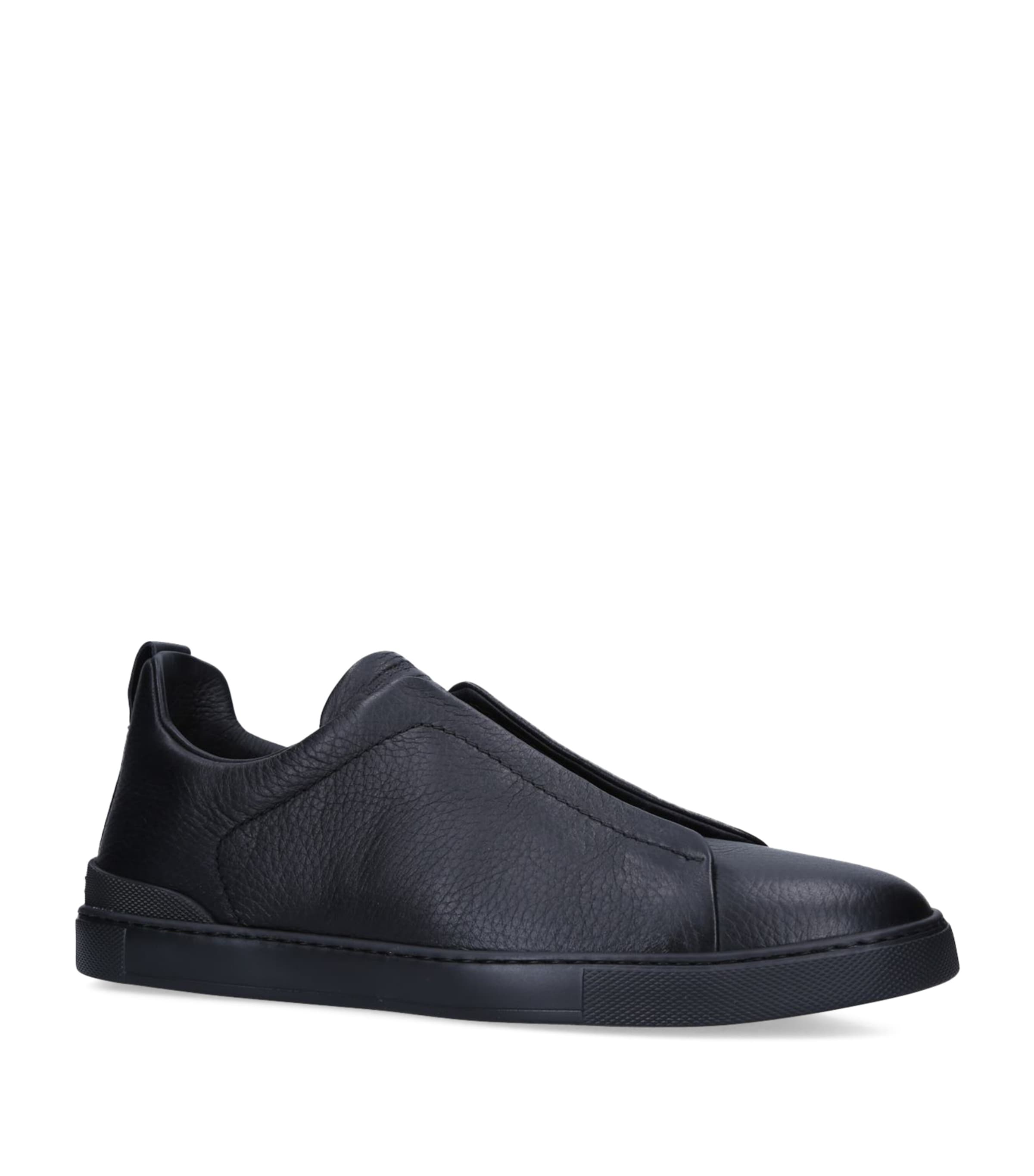 Leather Triple Stitch Sneakers BLACK Image 1