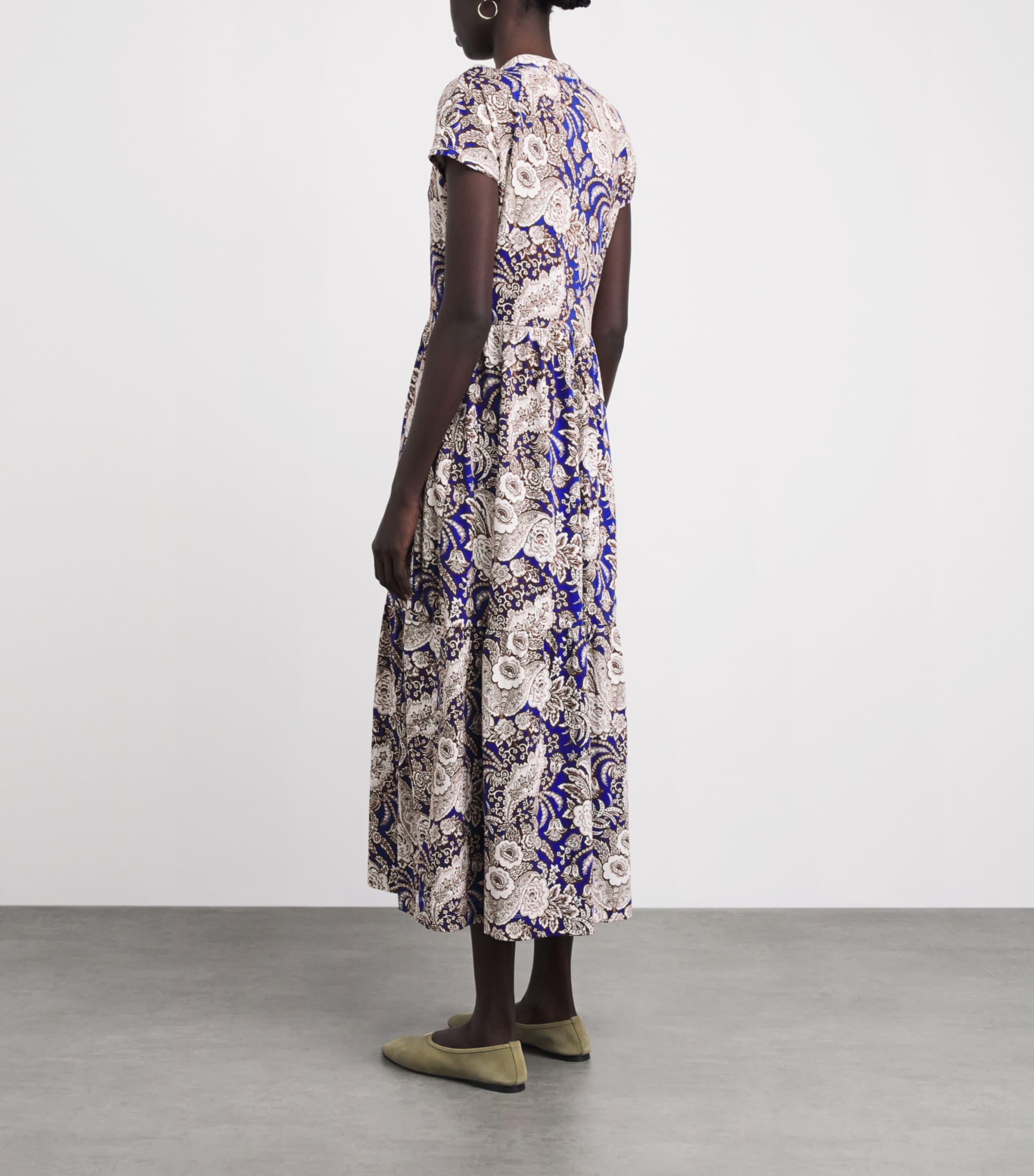 ME+EM Womens Organic Cotton Printed Midi Dress Blue Multi Image 4