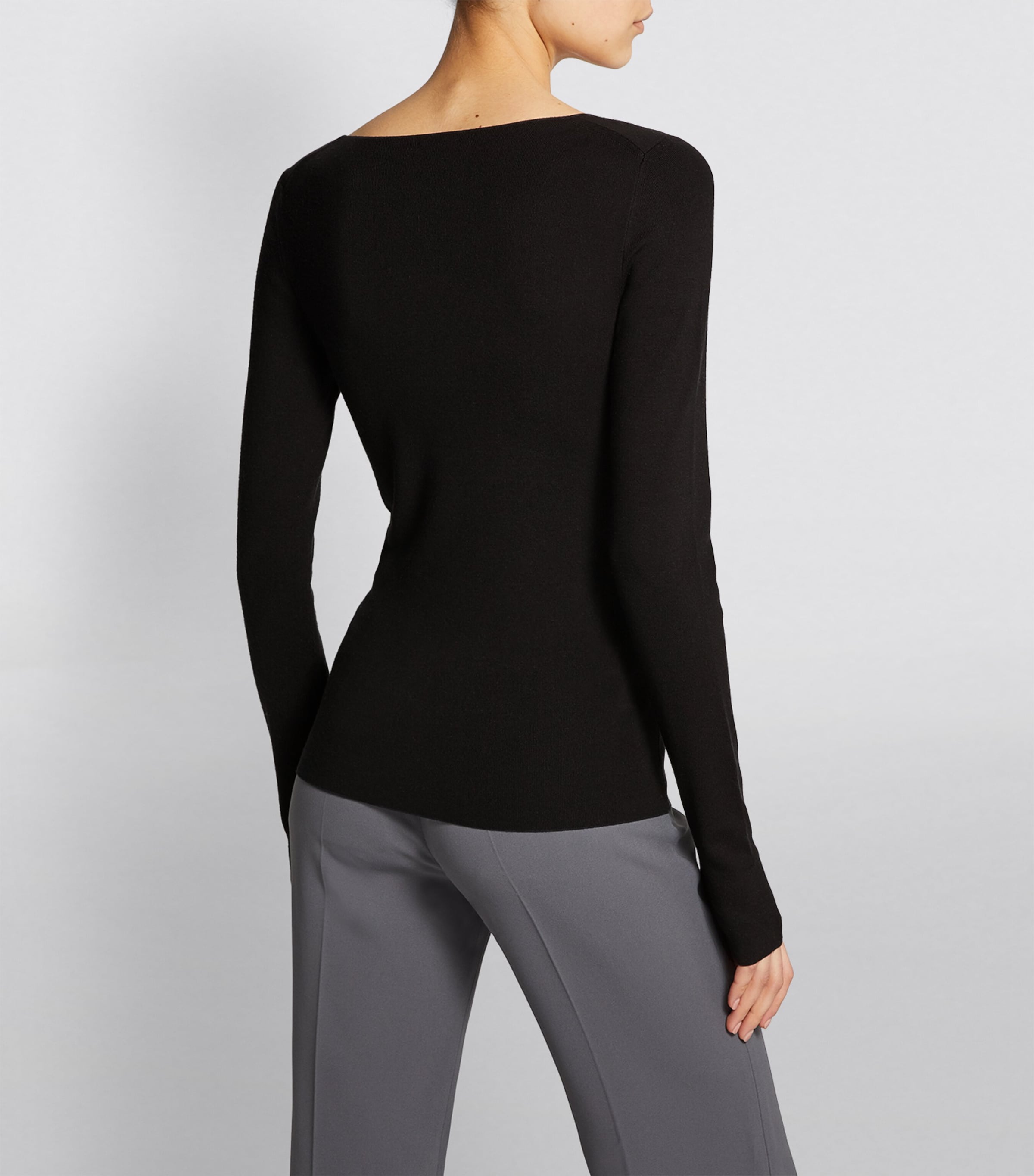 Silk-Stretch V-Neck Top BLACK Image 4
