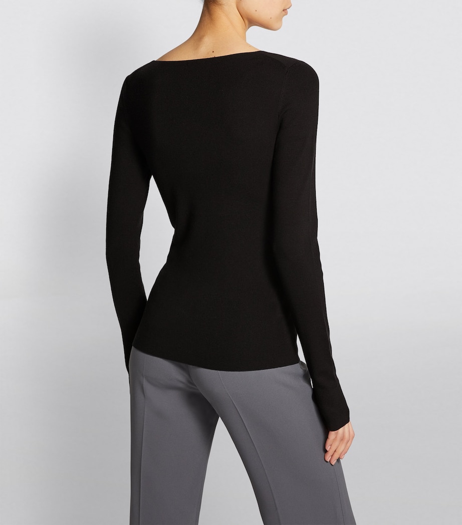 Silk-Stretch V-Neck Top BLACK Image 4
