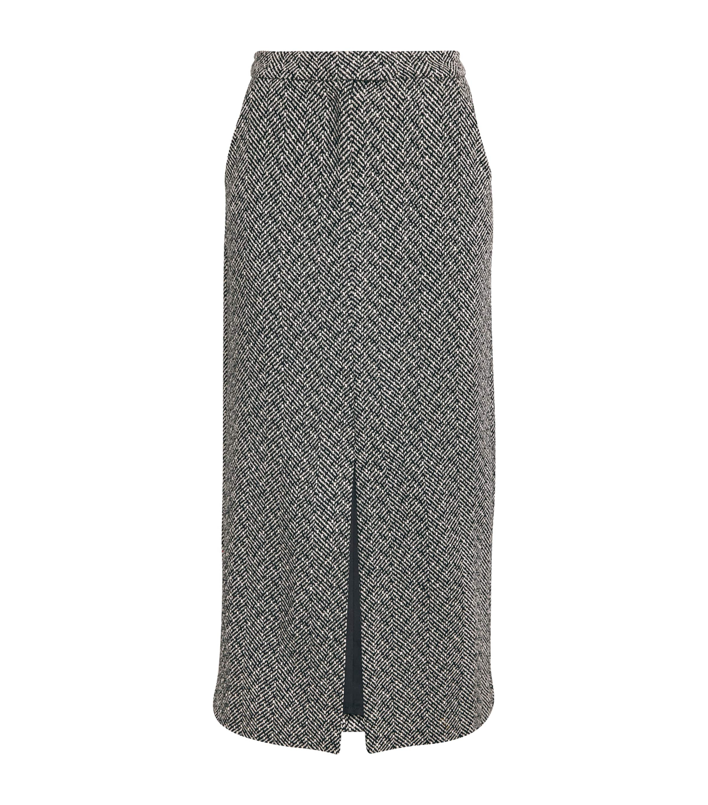 Shop Self-portrait Wool-blend Herringbone Skirt In Black