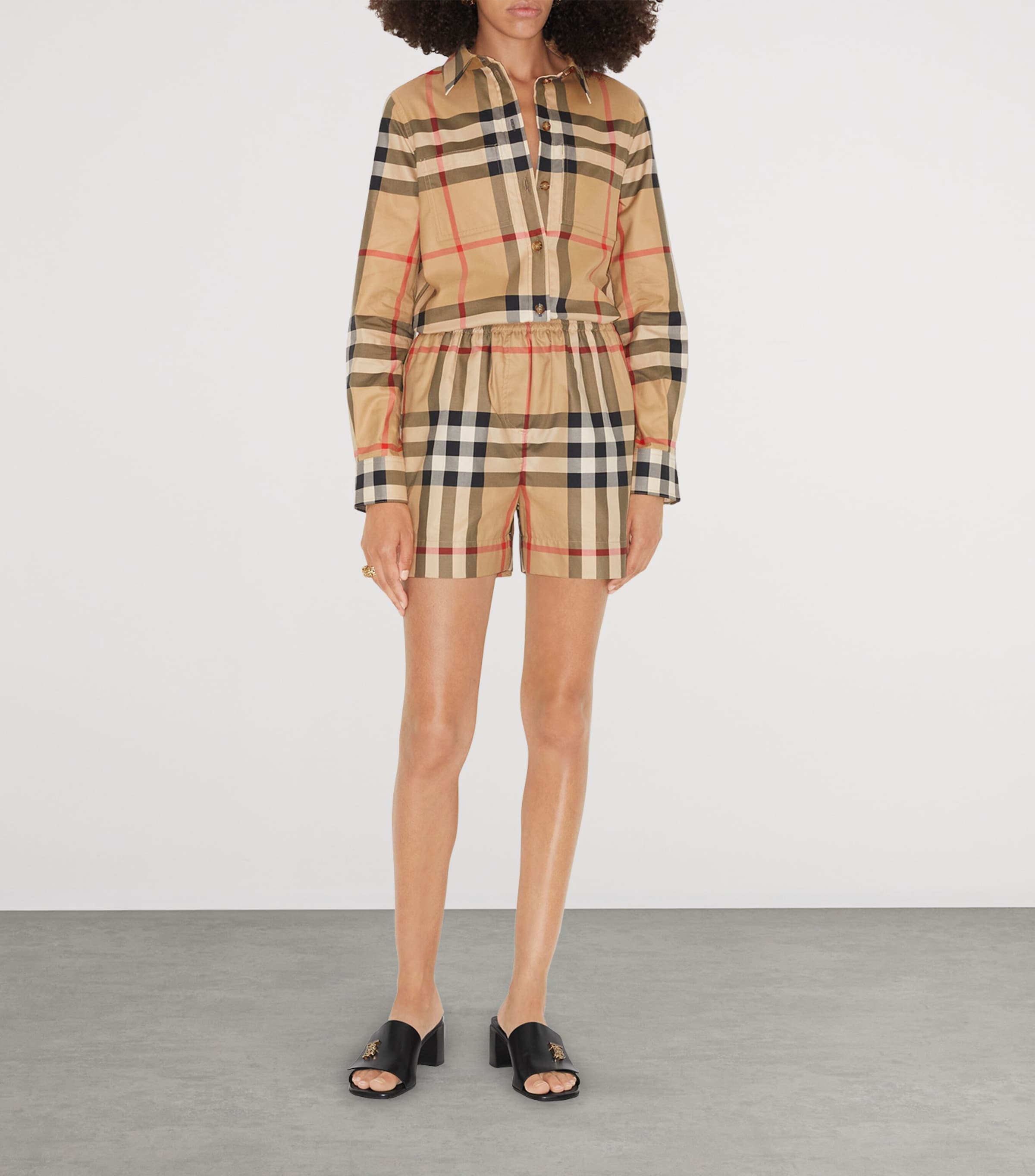 Burberry Womens Cotton Check Shorts Archive Beige Ip Chk Image 2