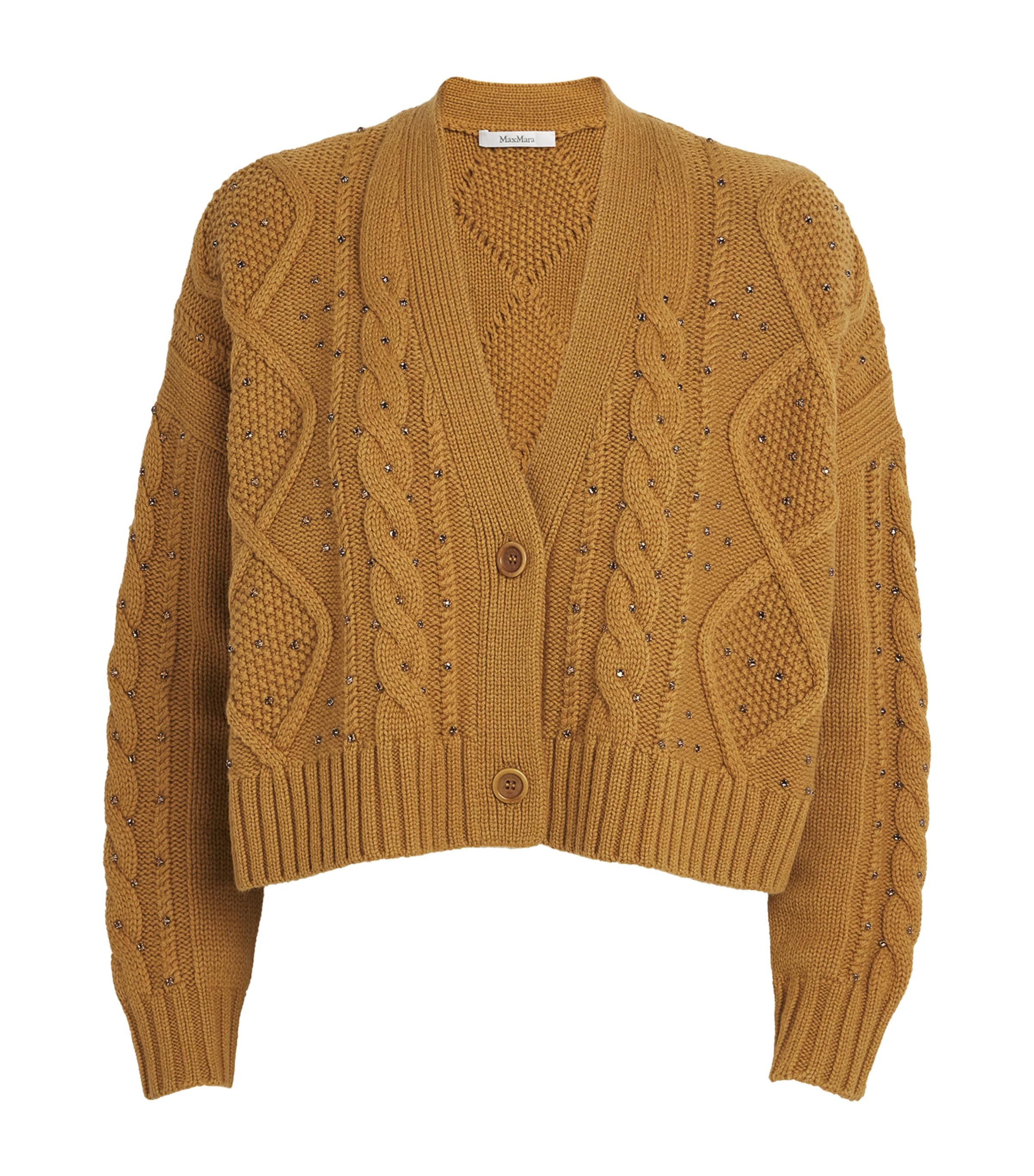 Max Mara Wool-cashmere Embellished Cardigan In Yellow