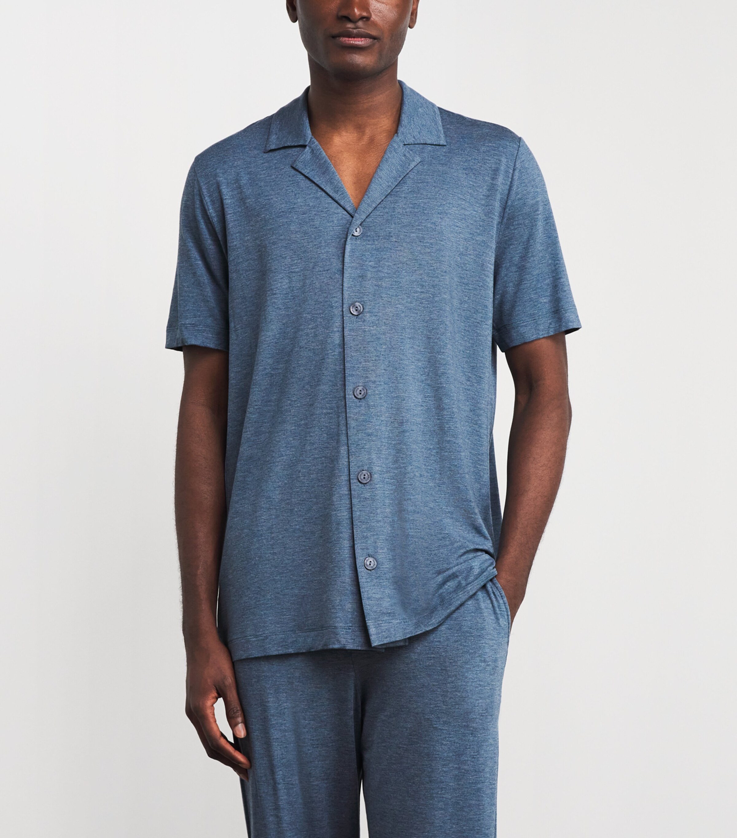 Hanro Mens Short-Sleeve Casuals Shirt Retro Blue Melg Image 4