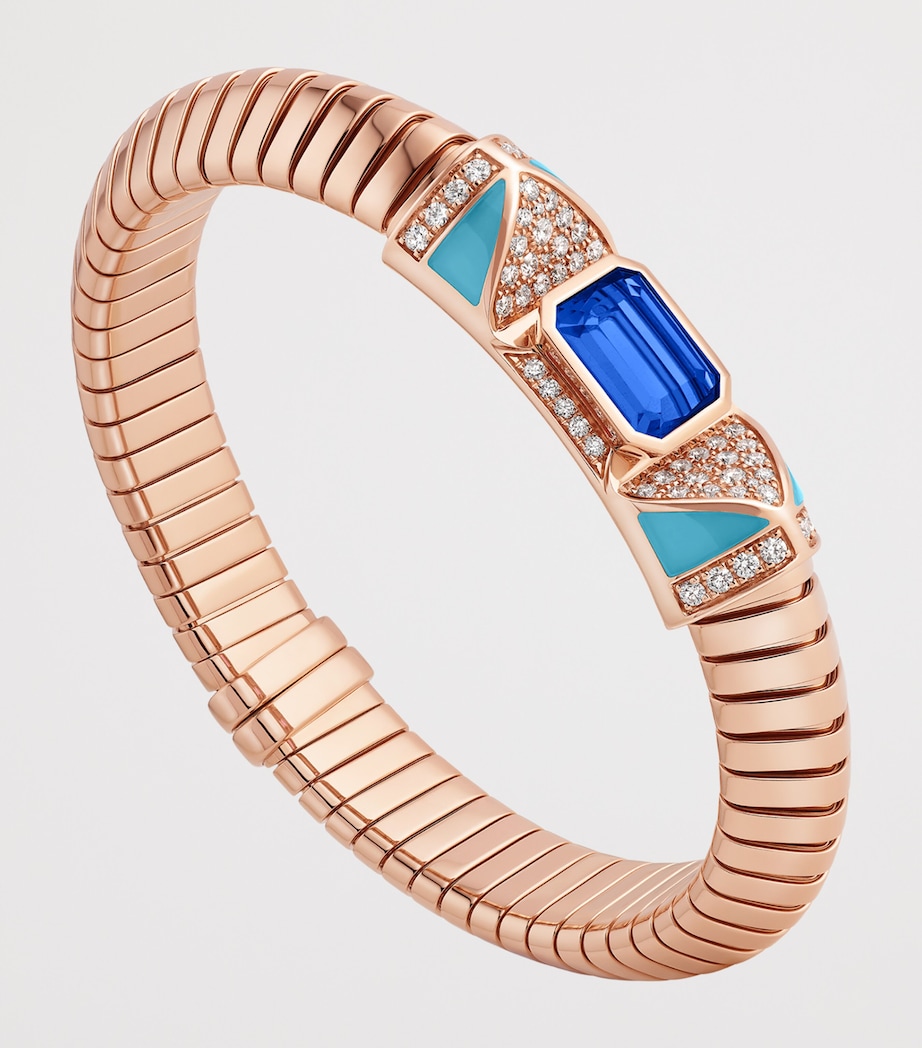 Bvlgari Rose Gold, Diamond, Tanzanite and Turquoise Tubogas Bracelet Pink Gold Image 2