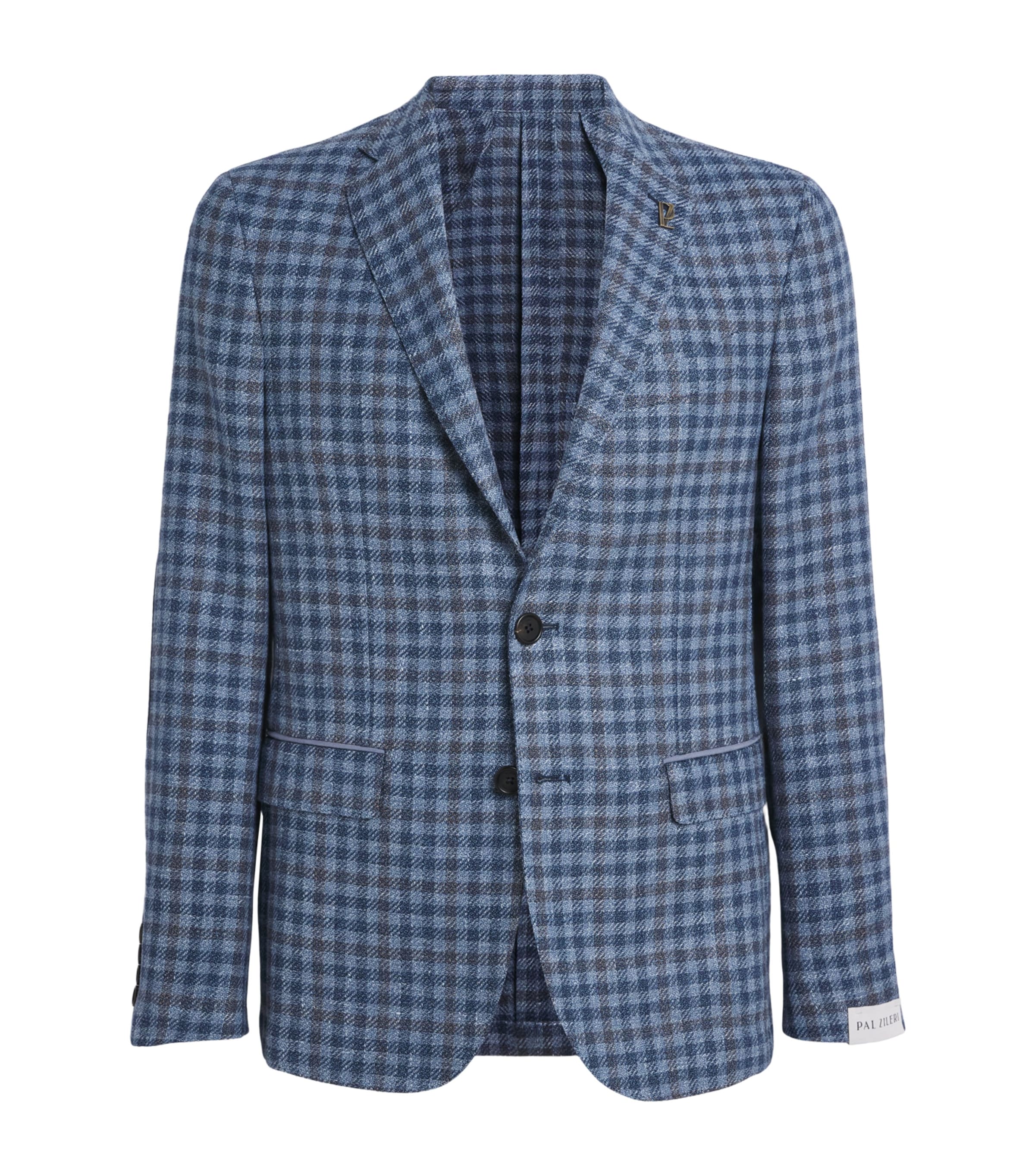 Pal Zileri Mens Wool-Linen Check Brera Blazer Blue Image 1