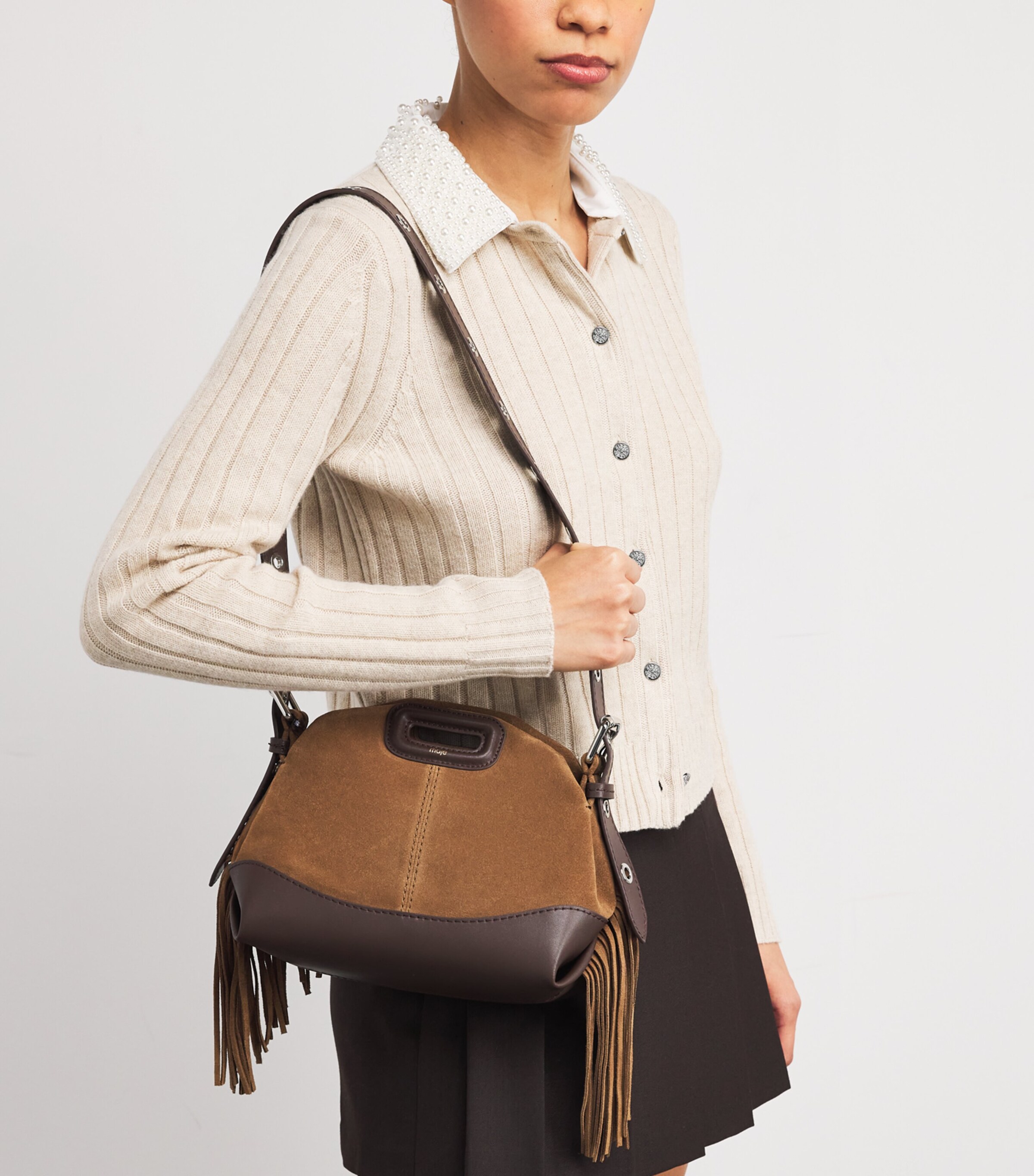 Maje Suede-Leather Miss M Top-Handle Bag Camel/brown Image 2