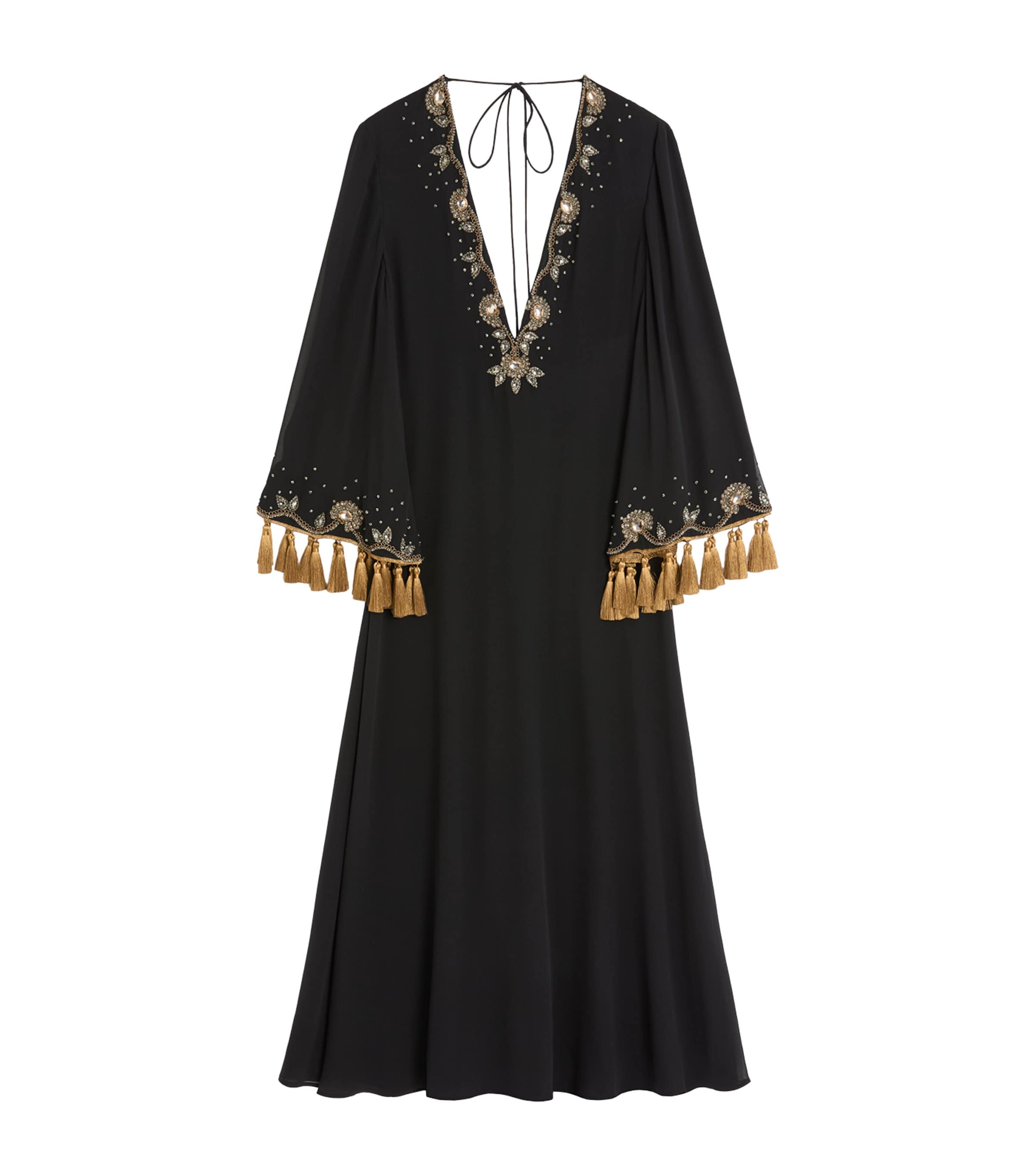 Valentino Embroidered Light Georgette Midi Dress Woman Black/Gold 50