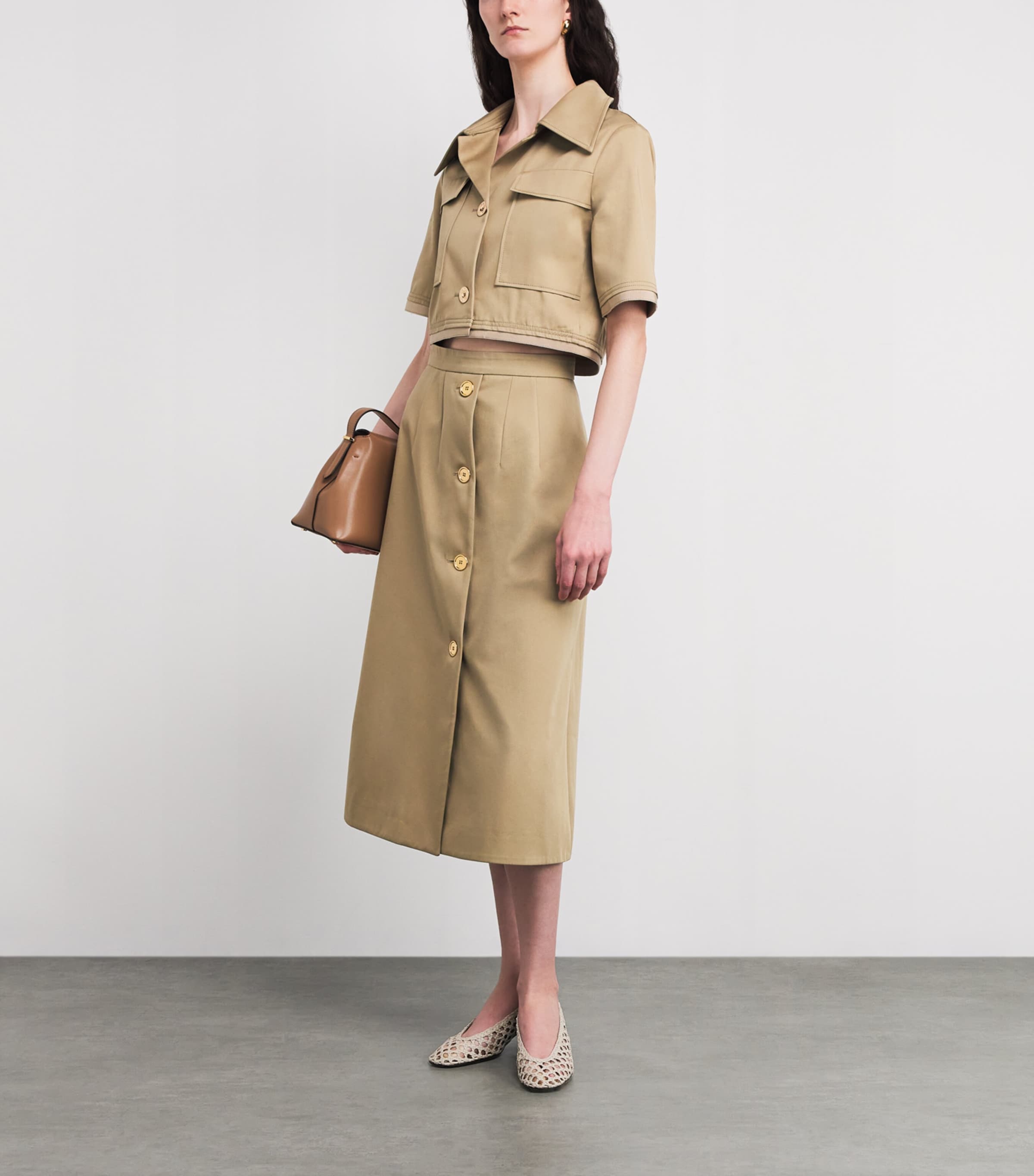 Organic Cotton Gabardine Cropped Jacket 093S SAND Image 2