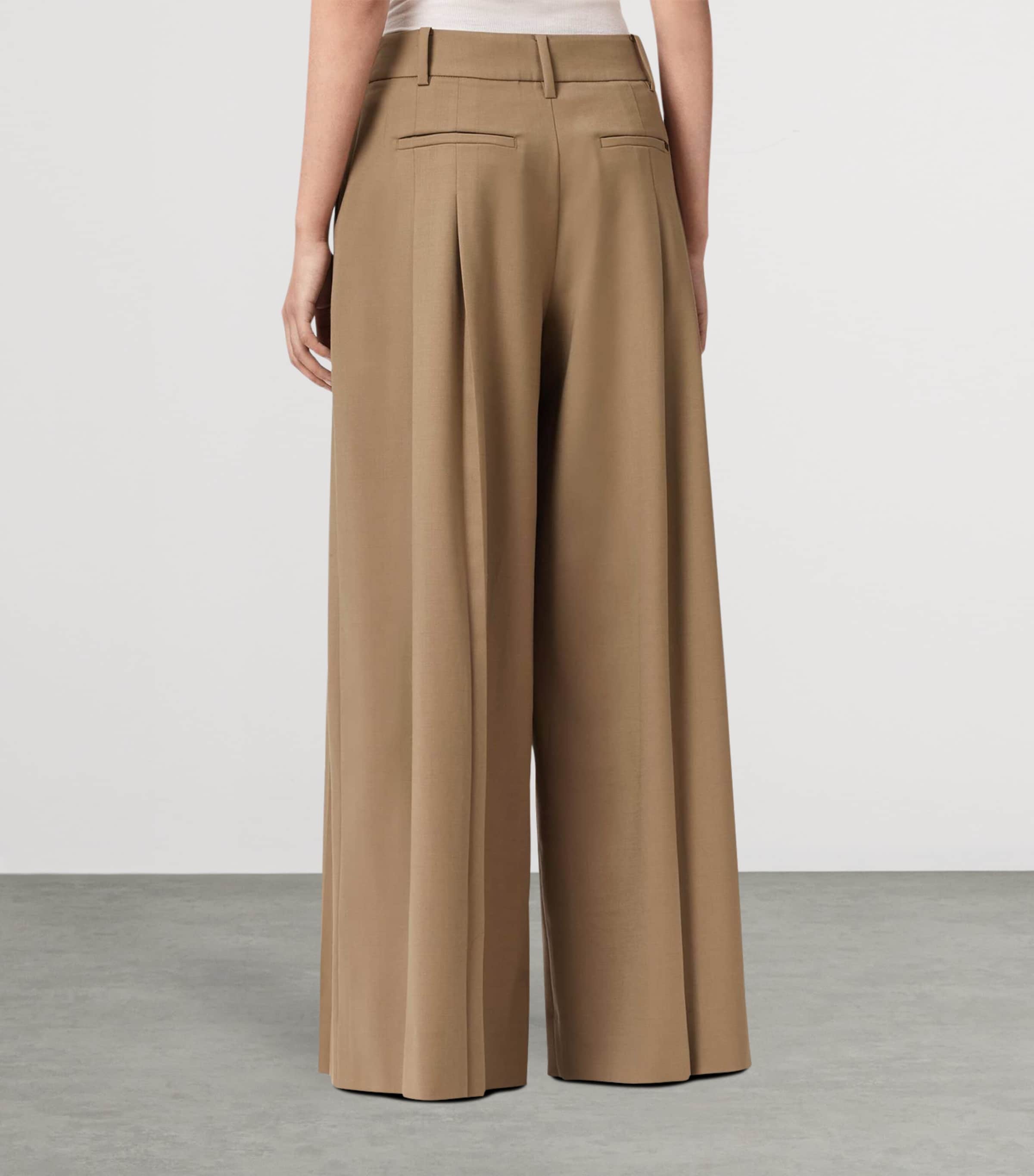 AllSaints Womens Wool-Blend Wide-Leg Poppy Trousers Sand Brown Image 6