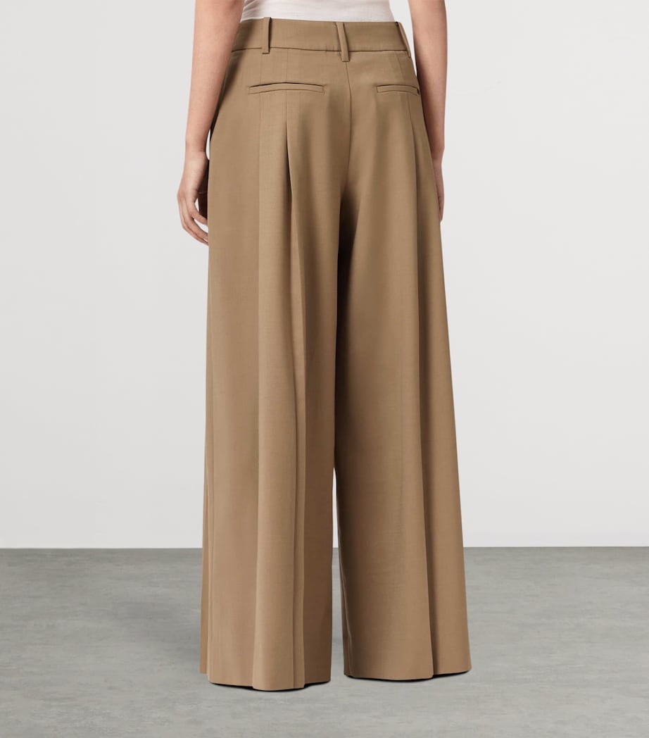 AllSaints Womens Wool-Blend Wide-Leg Poppy Trousers Sand Brown Image 6