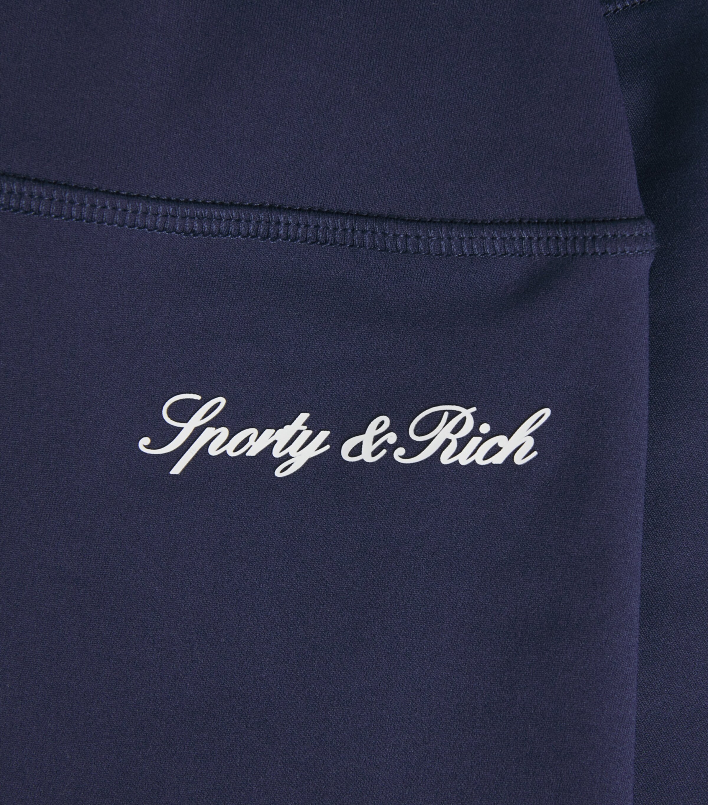 Sporty & Rich Womens Logo Serif Biker Shorts Dark Navy White Image 6