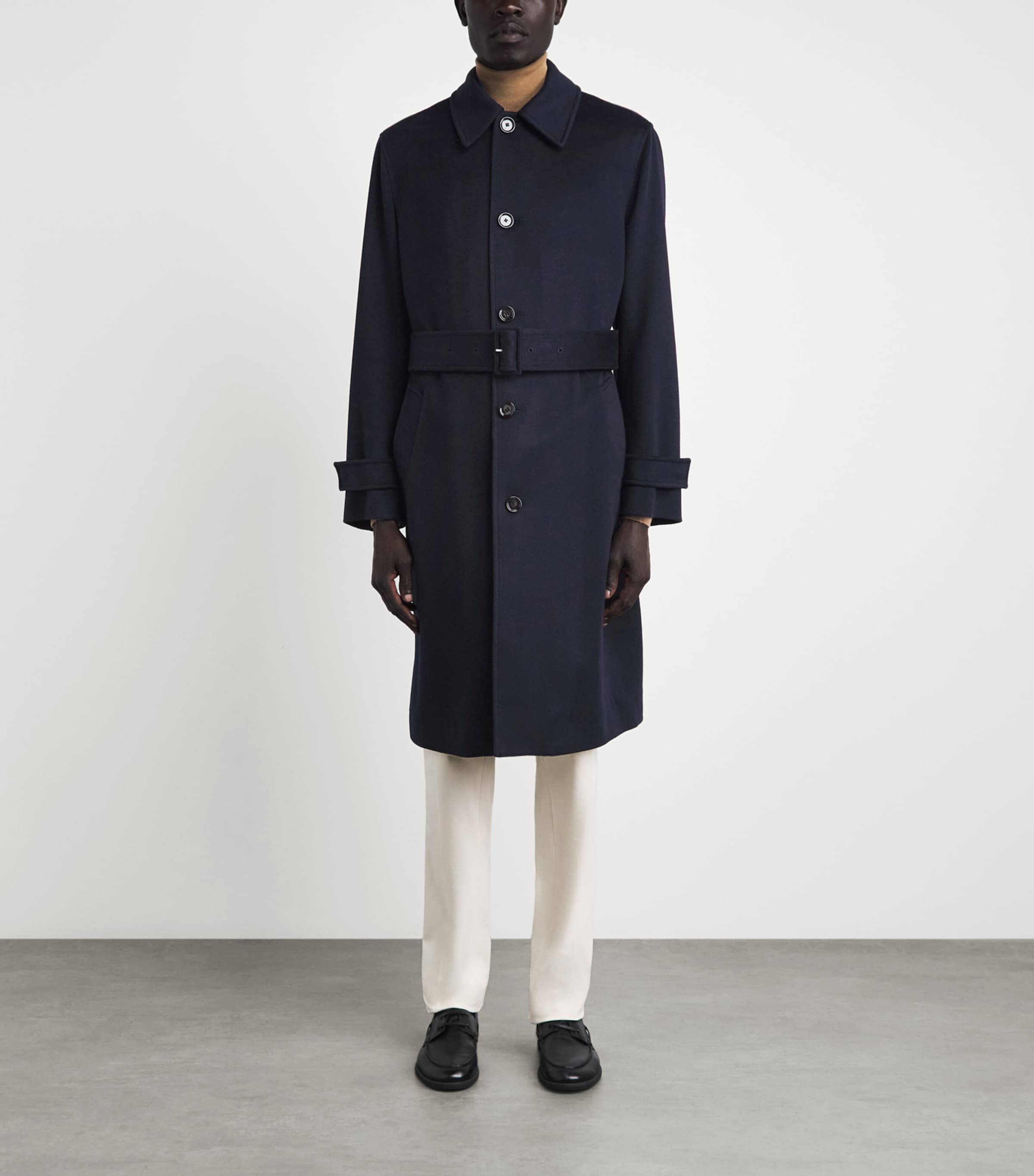 Lardini Mens Cashmere Belted Overcoat Navy Image 4