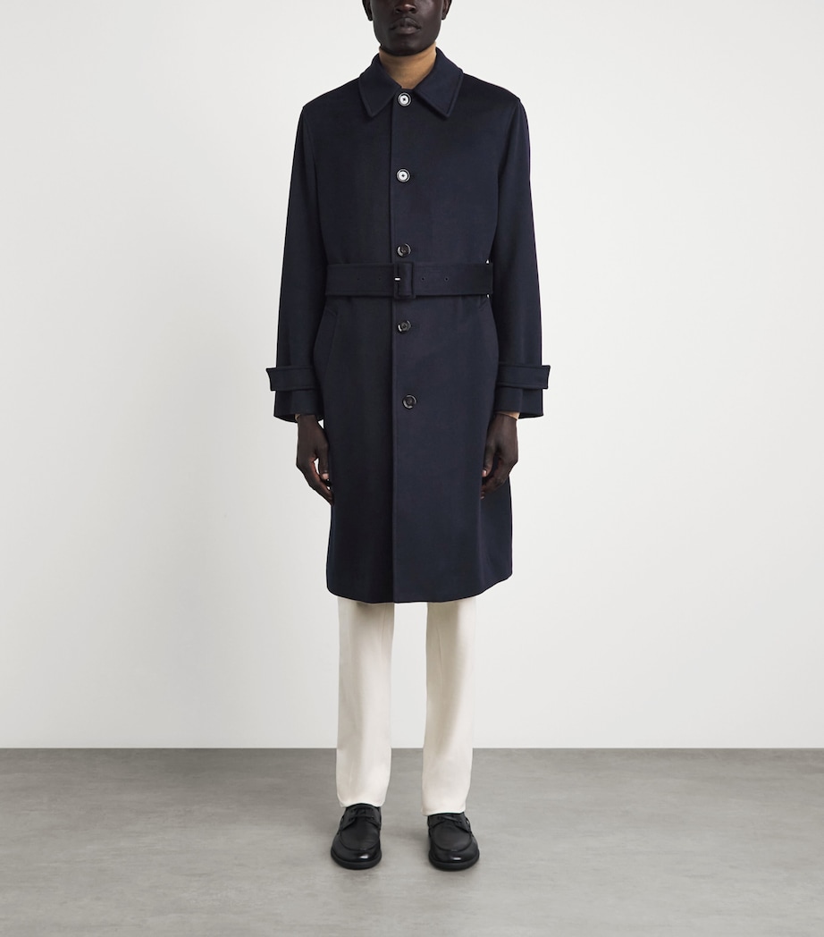 Lardini Mens Cashmere Belted Overcoat Navy Image 4
