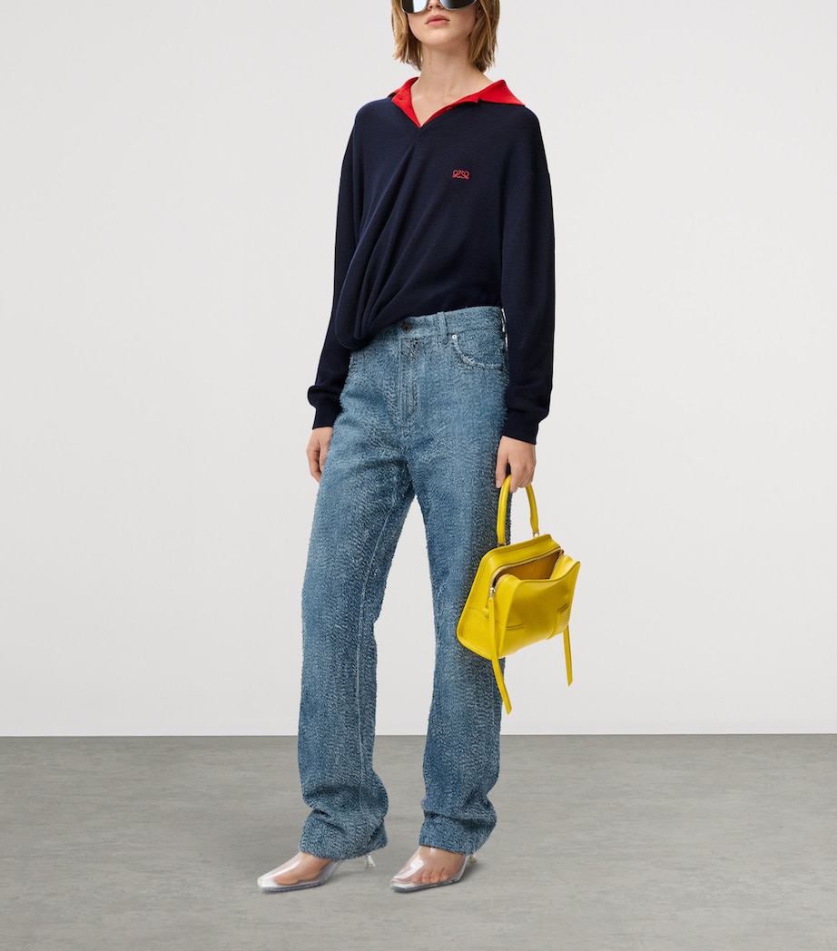 LOEWE Womens Wool-Blend V-Neck Sweater Dark Navy Image 2