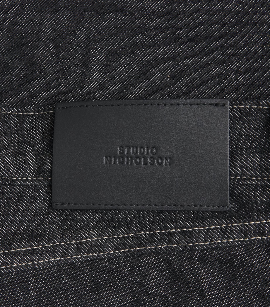Studio Nicholson Mens Wide-Leg Denim Shorts Black / White Weft Image 6