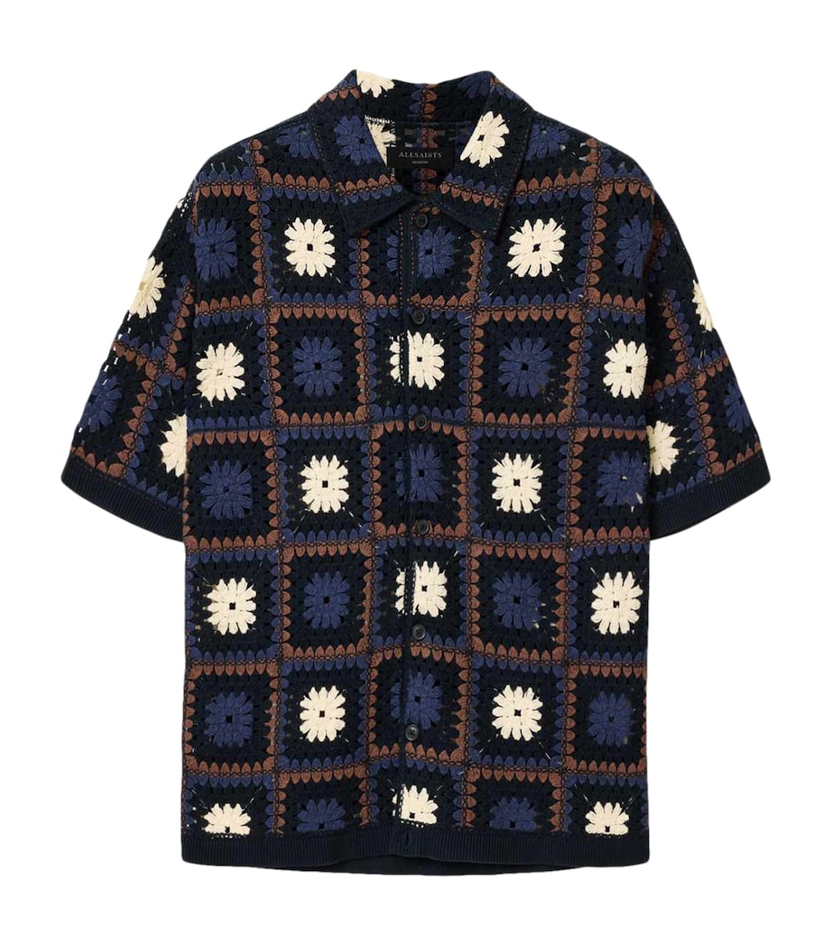 AllSaints Mens Organic Cotton Crochet Short-Sleeve Shirt Moonstone Blue Image 1