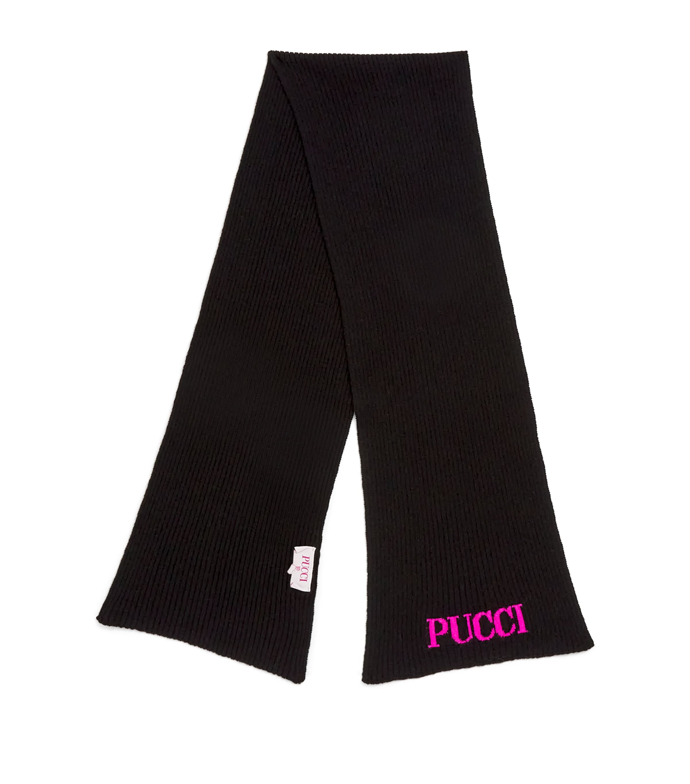 Pucci Junior Kids' Logo-jacquard Ribbed Scarf In Black