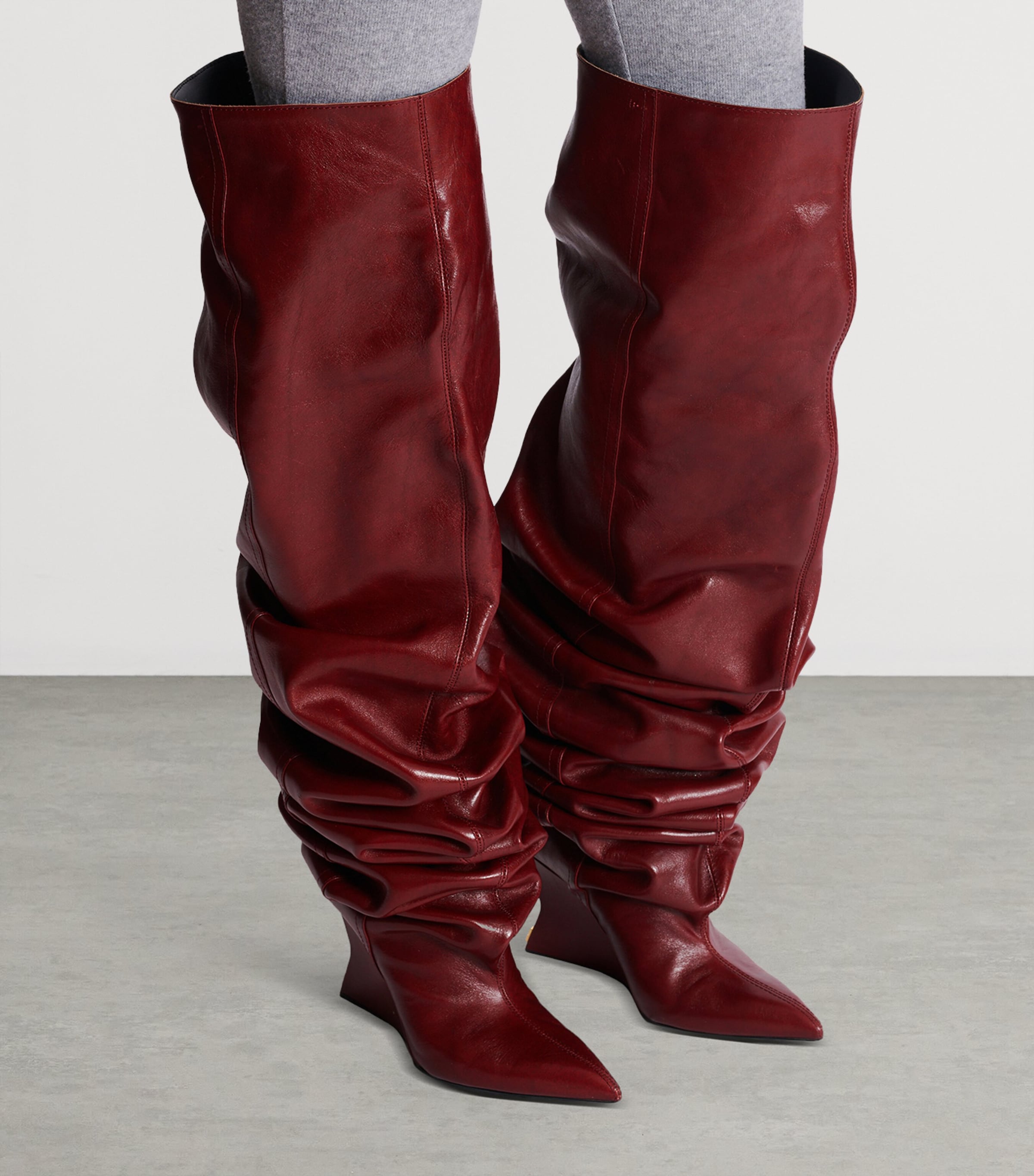 Leather Wedge Over-The-Knee Boots 95 3AR AUBERGINE Image 2