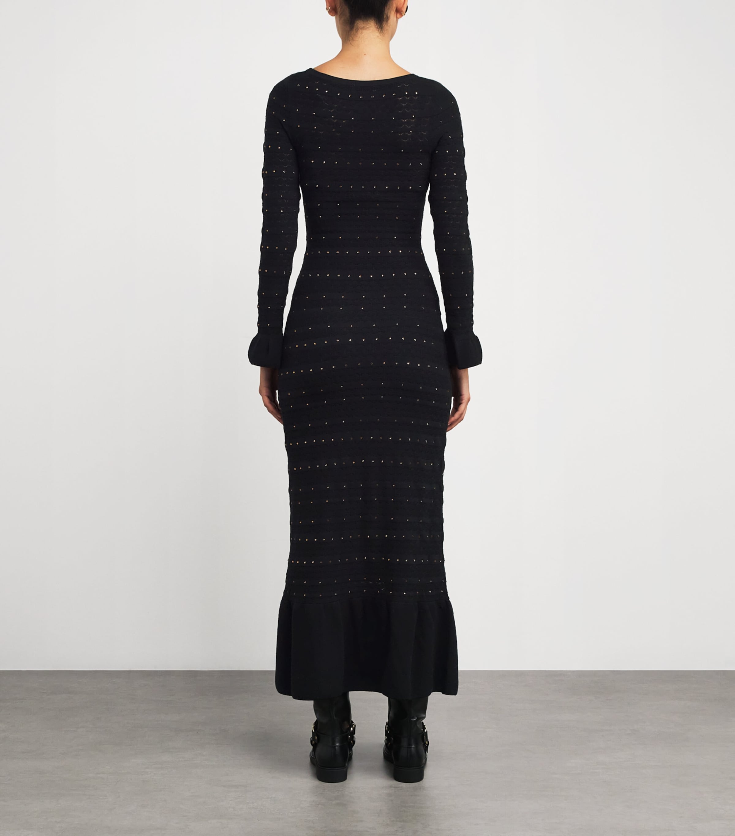 Rhinestone-Embellished Knitted Maxi Dress BLACK Image 3