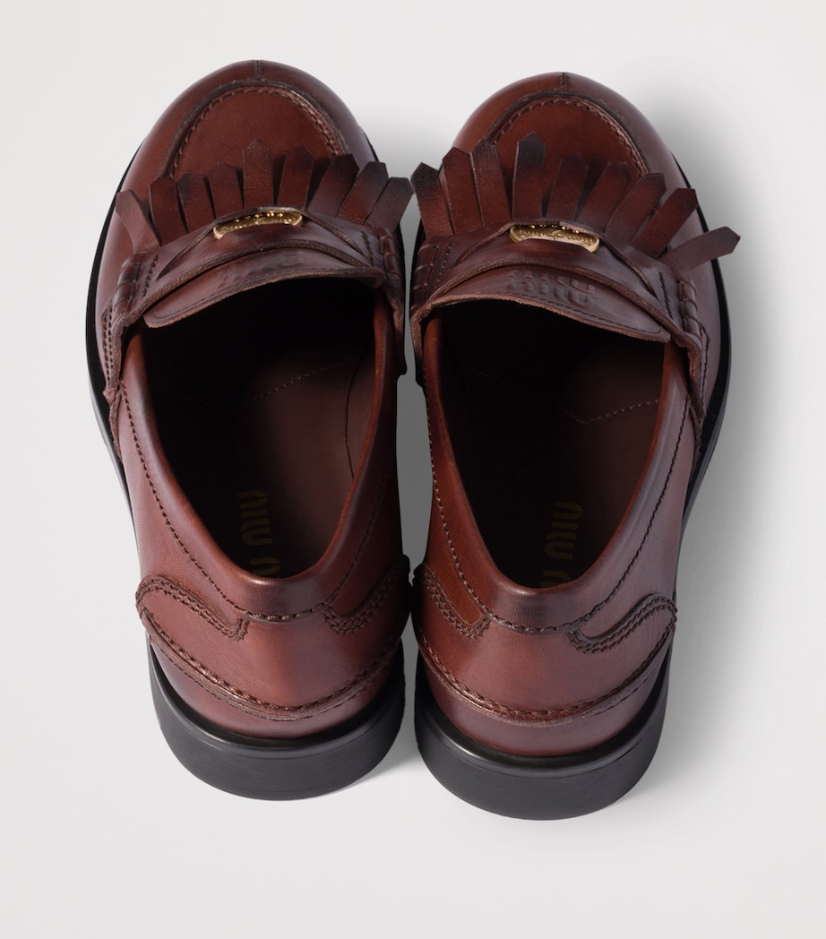 Miu Miu Womens Leather Coin Penny Loafers Brown Image 3