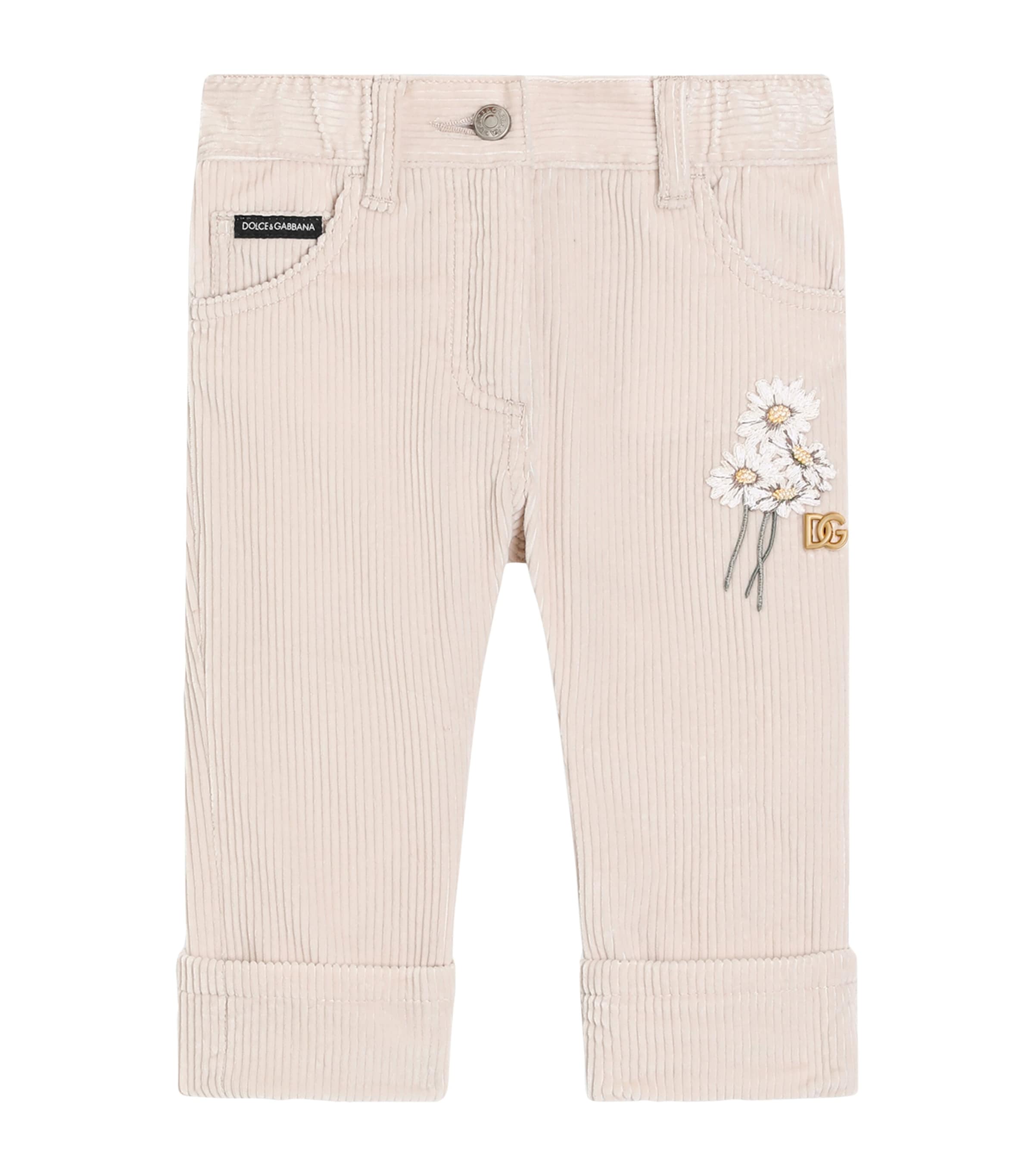Cotton Corduroy Floral Embroidered Trousers (3-36 Months) M0121-BEIGE Image 1