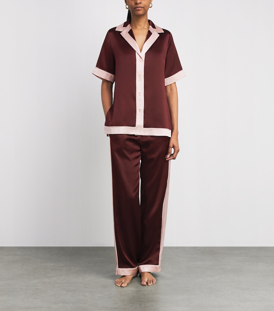 Olivia von Halle Womens Silk Tilda Pyjama Set Bordeaux Image 2