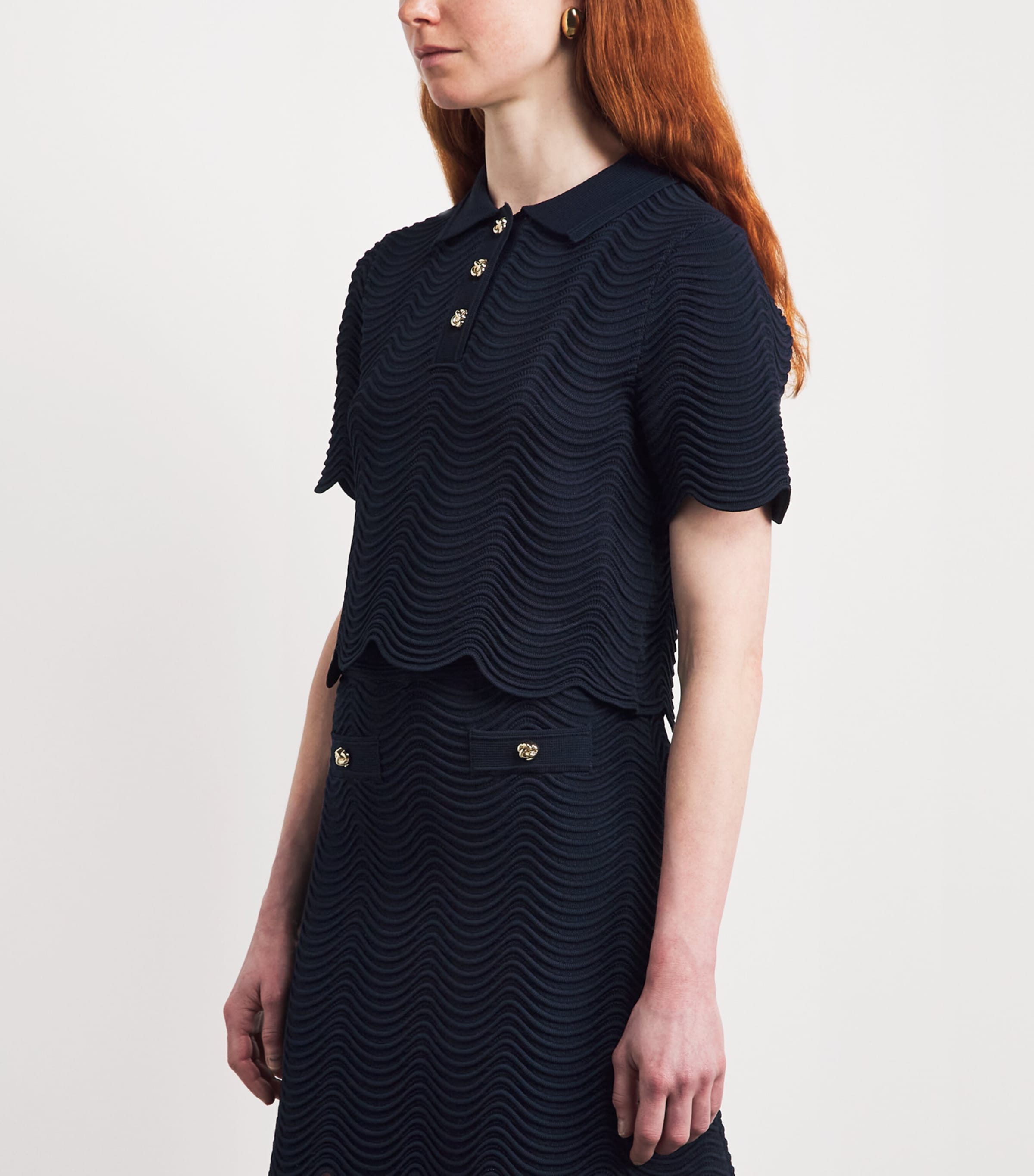 Sandro Paris Womens Knitted Polo Crop Top Navy Blue Image 4