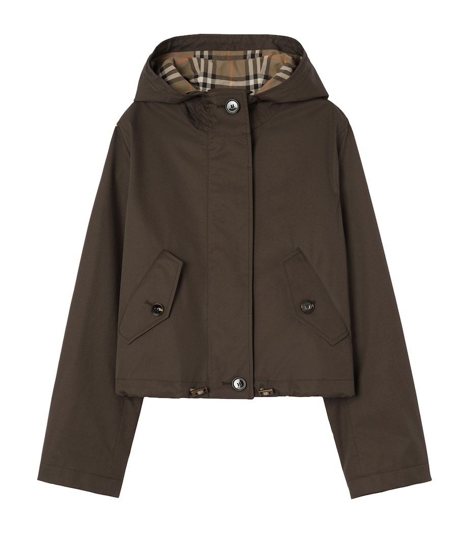 Burberry Womens Tropical Gabardine Cropped Parka Coat Estuary Brown Image 1