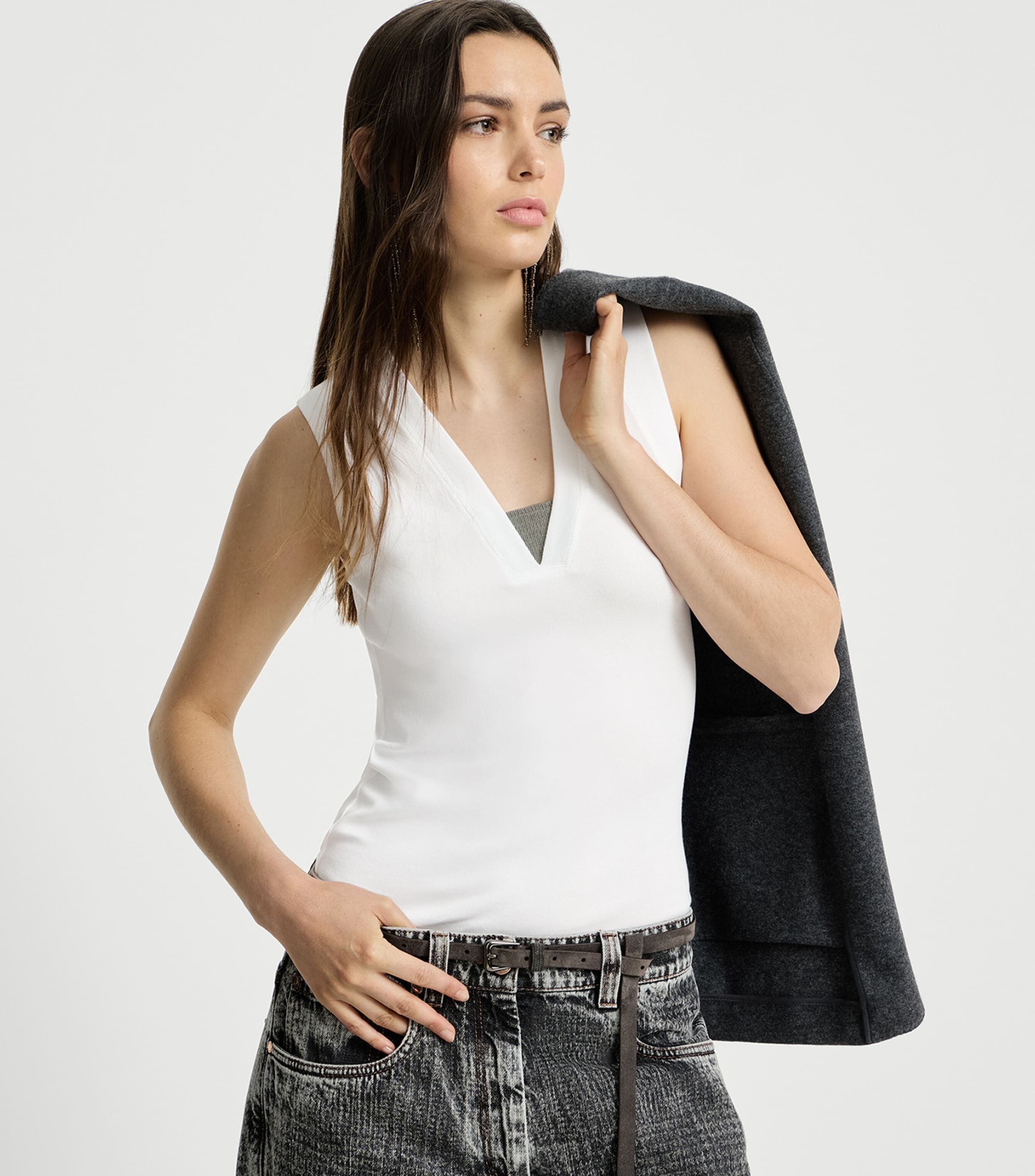 Brunello Cucinelli Womens Stretch-Cotton Monili Tank Top Image 2