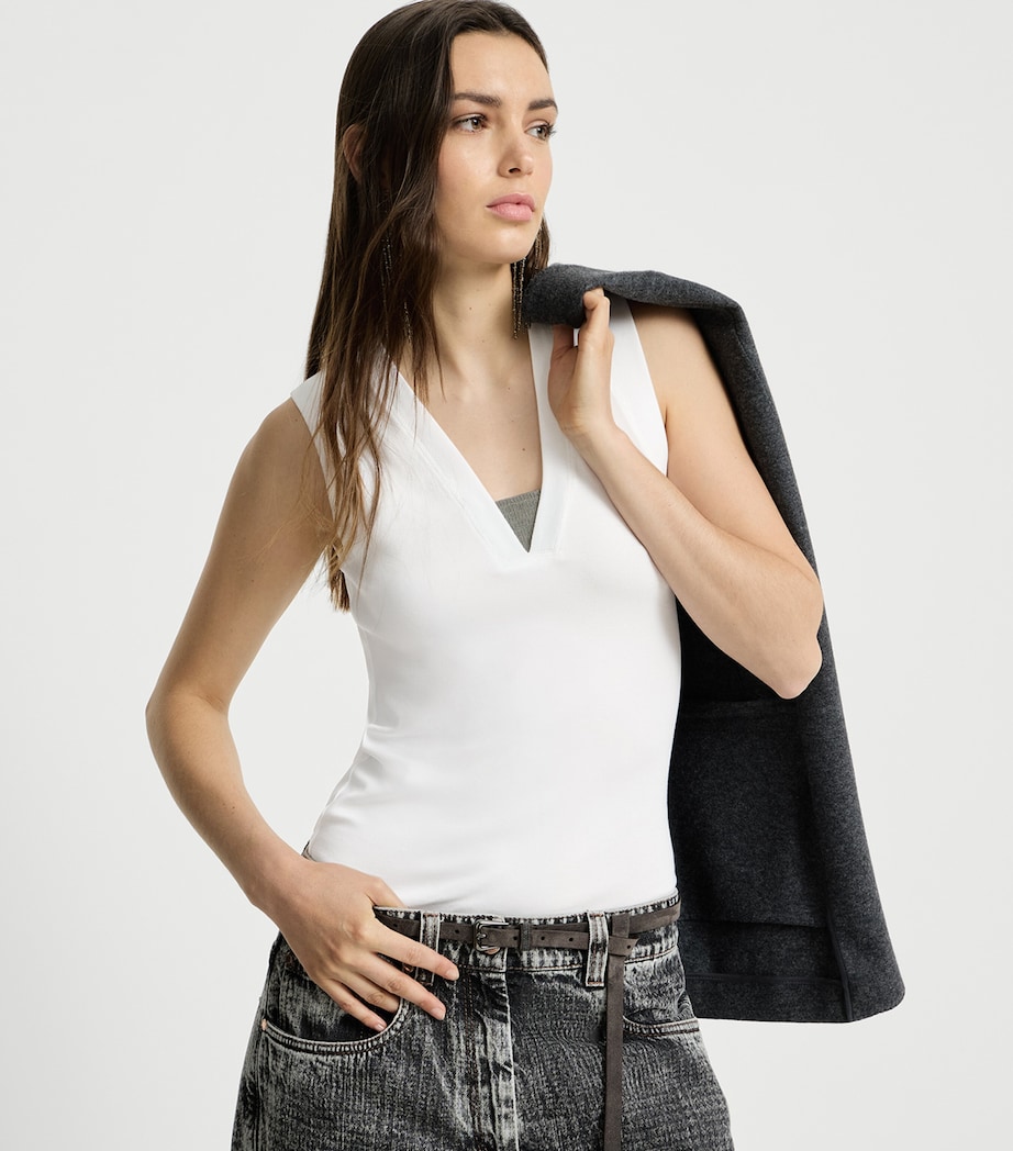 Brunello Cucinelli Womens Stretch-Cotton Monili Tank Top Image 2
