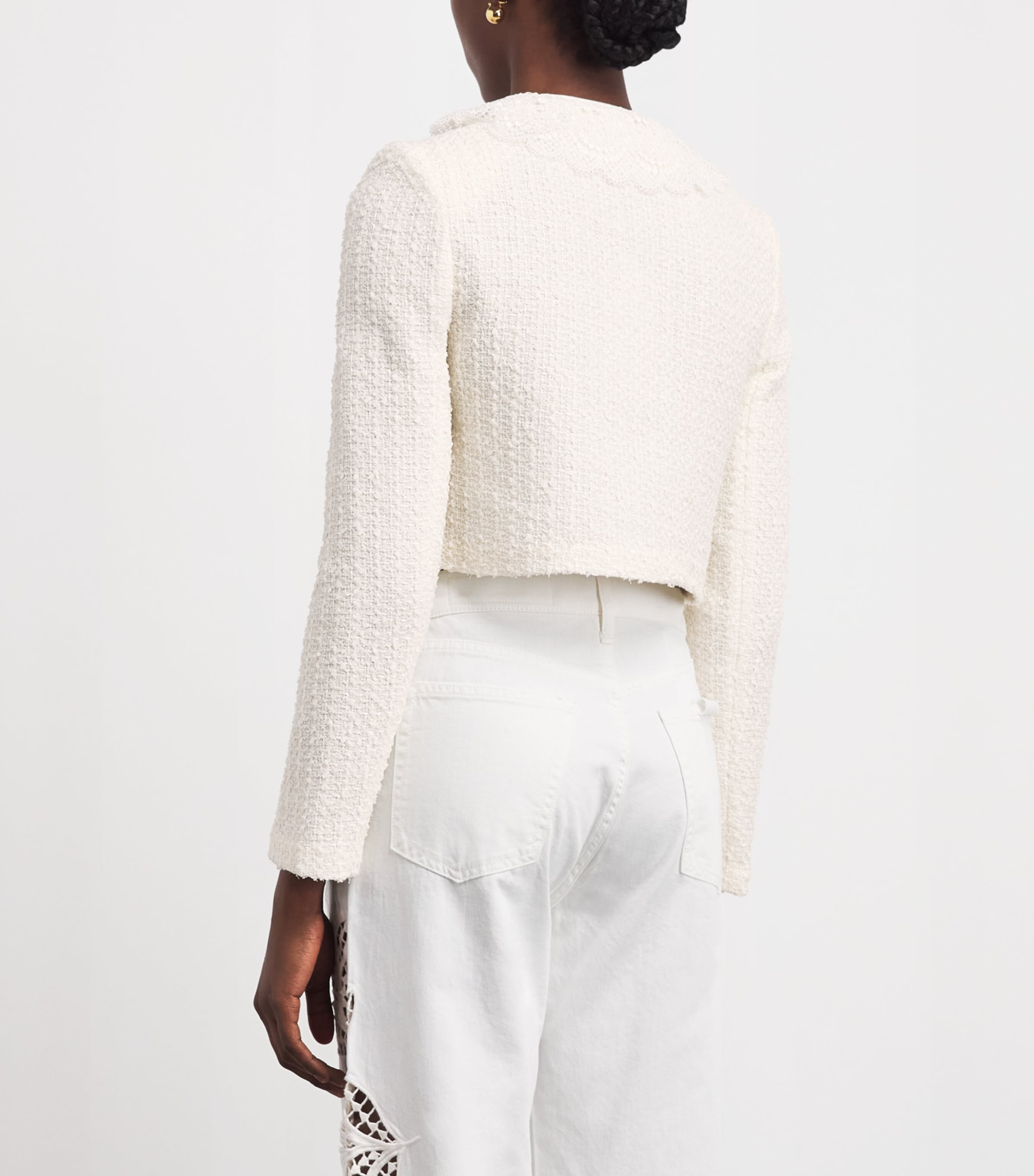 Self-Portrait Womens Bouclé Lace-Collar Jacket Cream Image 5