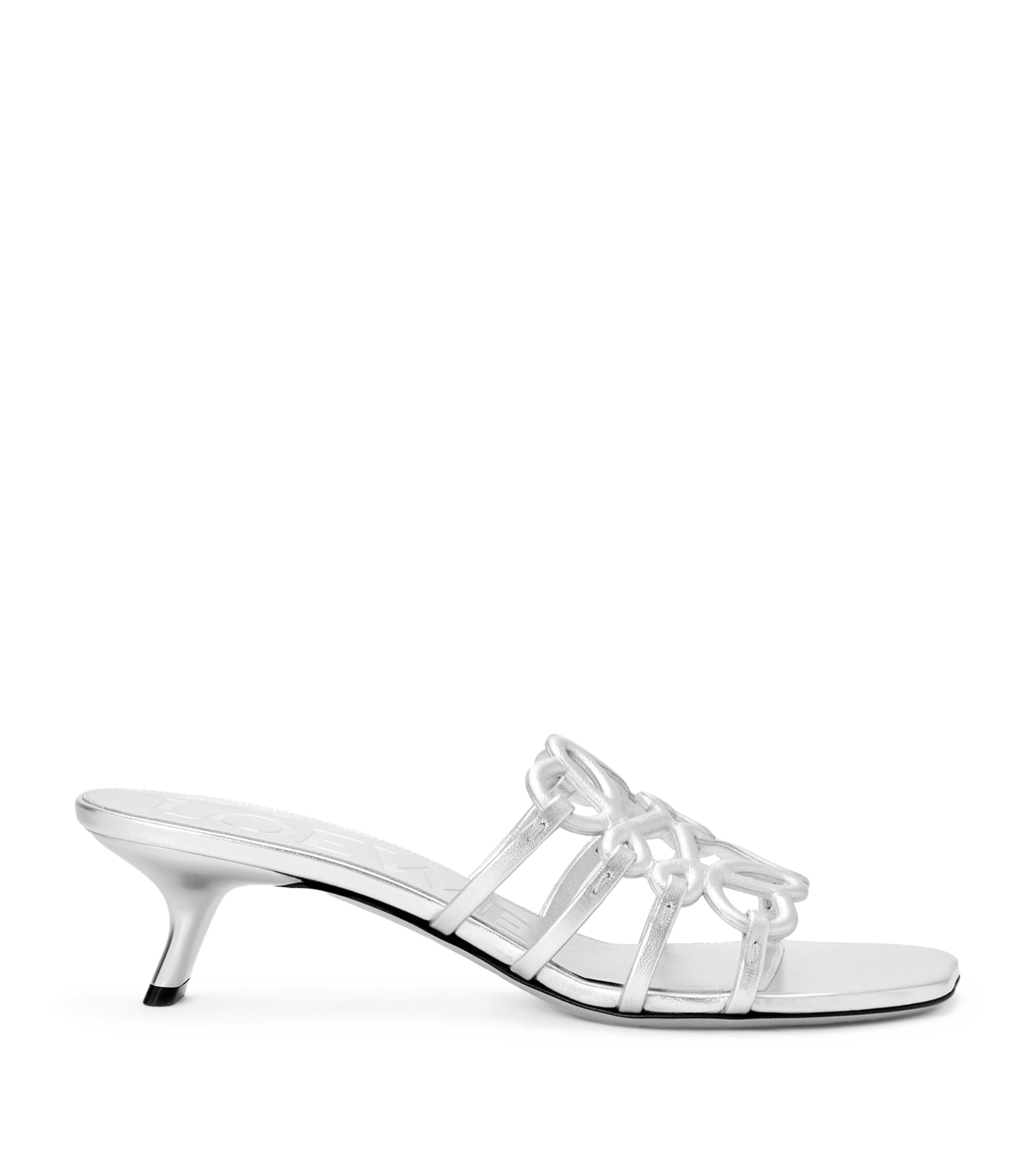 LOEWE x Paula's Ibiza Leather Petal Anagram Heeled Mules 45 Silver Image 1