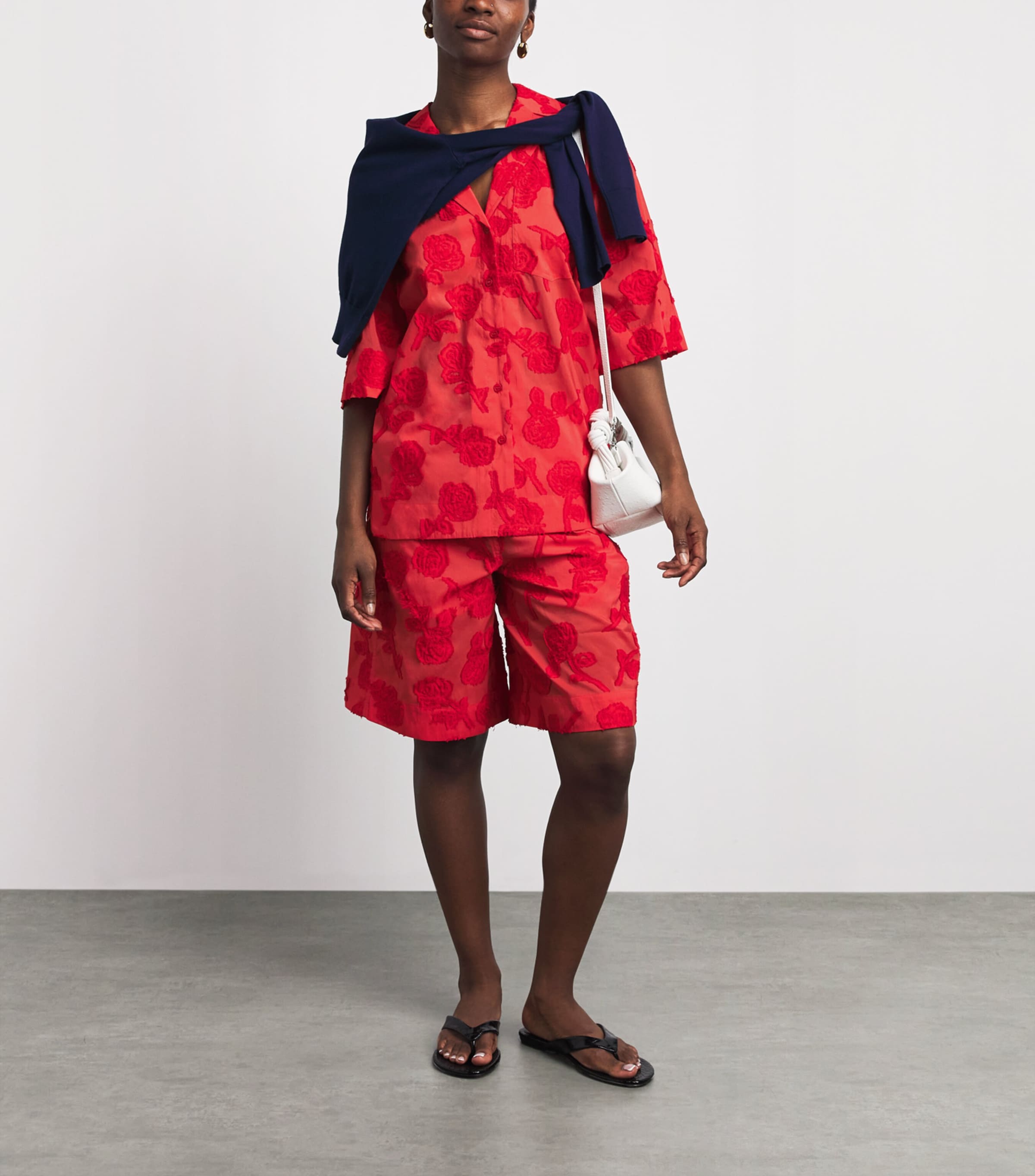 GANNI Womens Floral Oversized Shirt Fiery Red Image 2