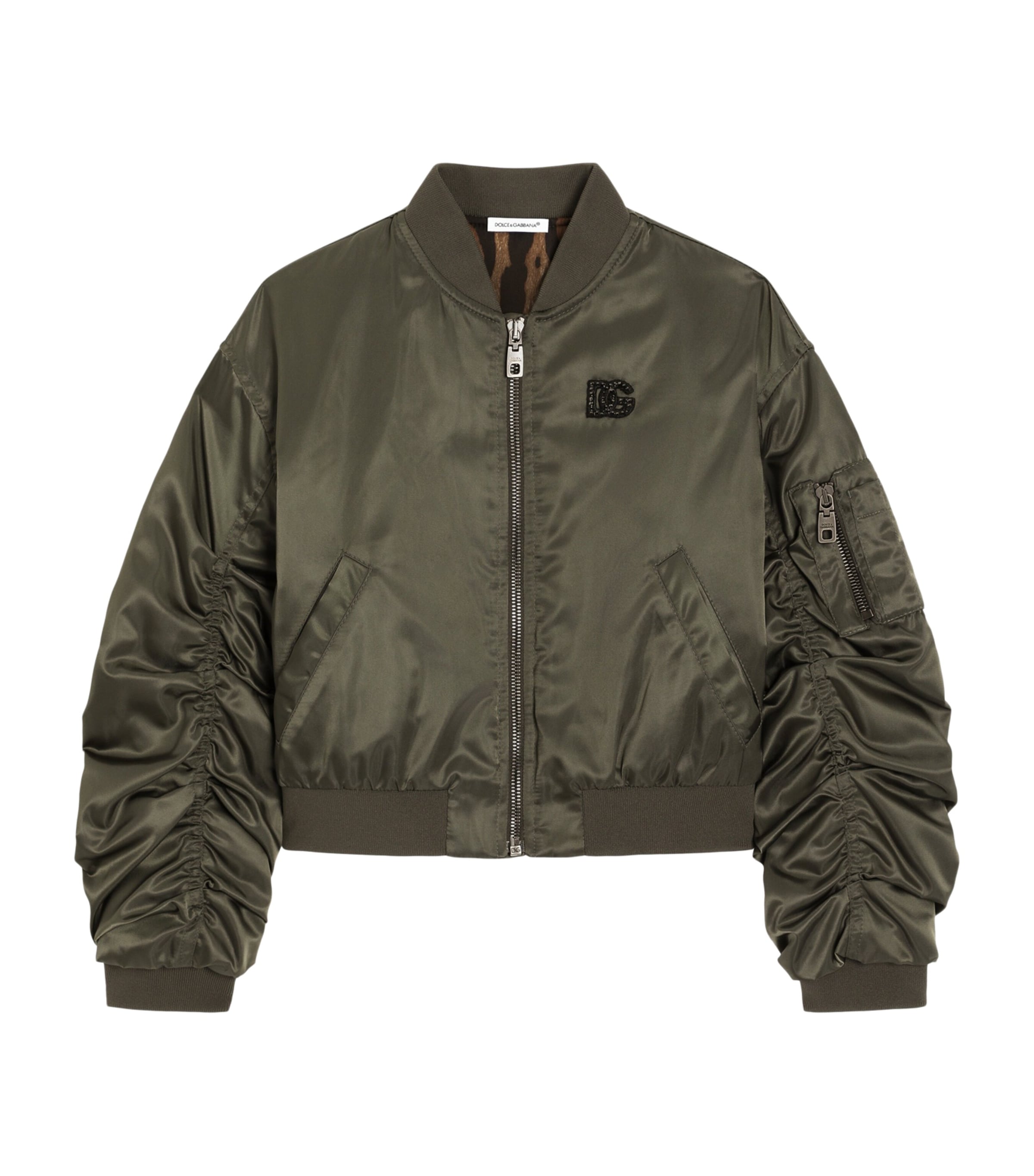 Dolce&Gabbana Kids Zip-Up Bomber Jacket (8-12+ Years) Grey Green Image 1