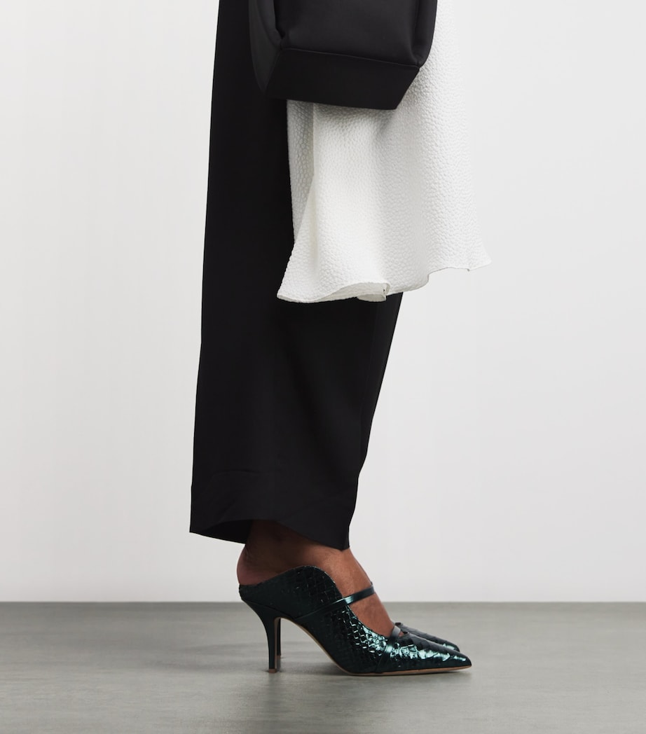 Croc-Embossed Leather Maureen Heeled Mules 70 DARK GREEN Image 2