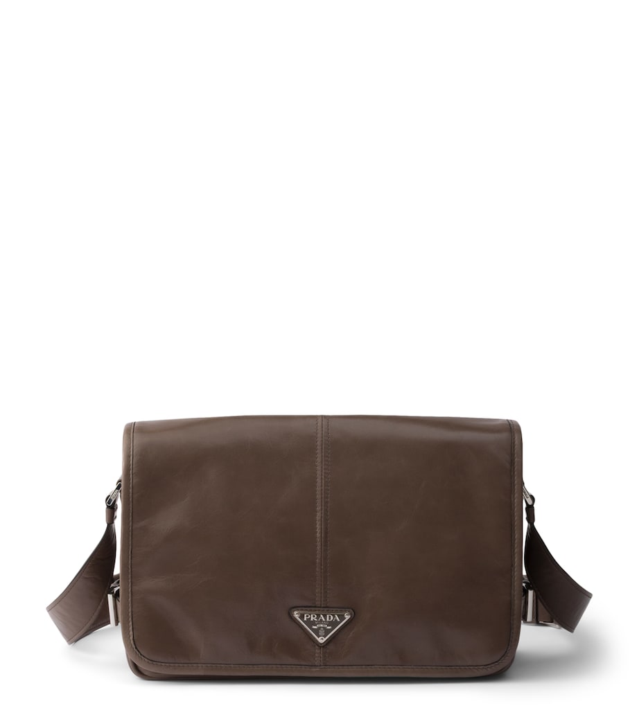 Prada Medium Leather Flap Shoulder Bag Grey Image 1