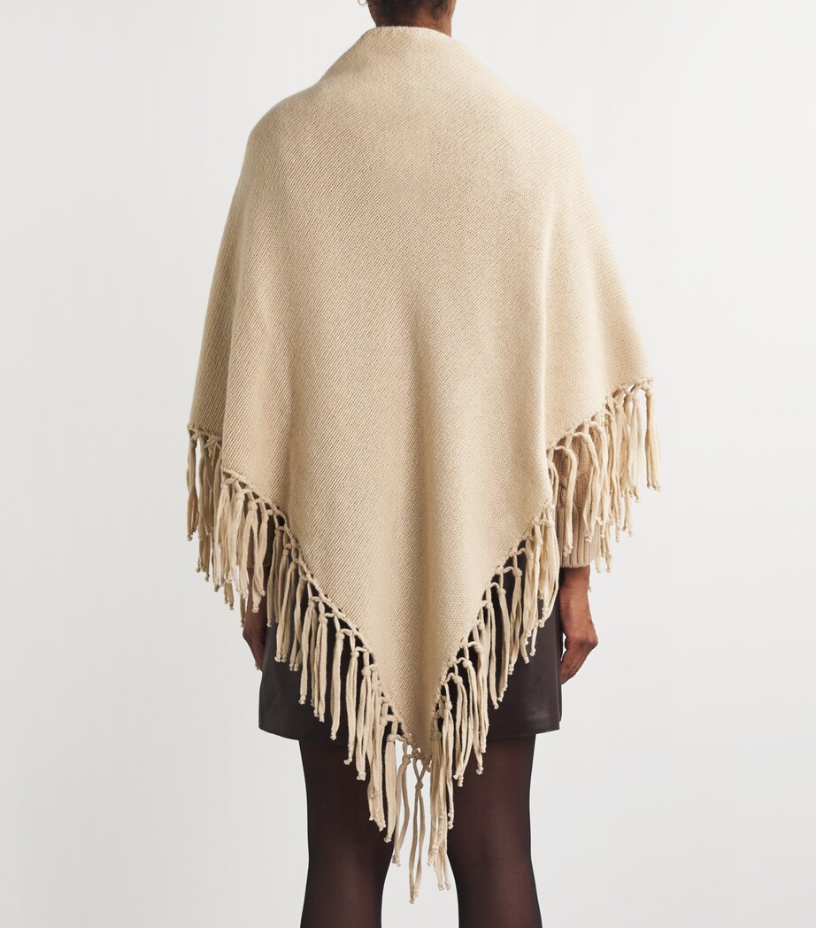 Weekend Max Mara Virgin Wool Fringed Shawl Beige Image 4