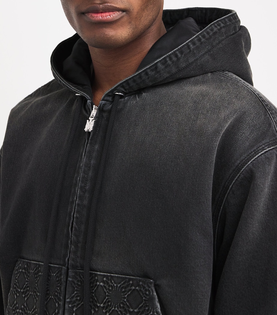 AMIRI Mens Denim Monogram-Debossed Hoodie Vintage Black Image 6