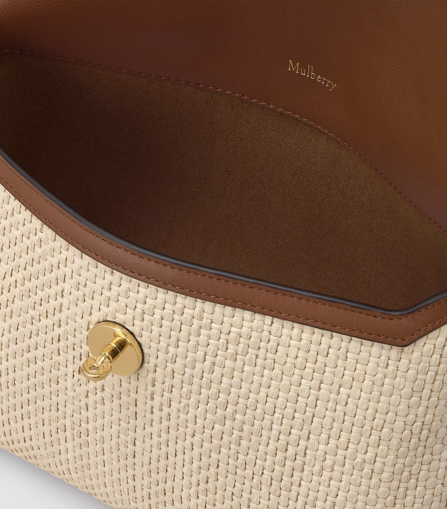 Mulberry Large Raffia and Leather Darley Cosmetic Pouch Ecru & Bright Oak Image 4