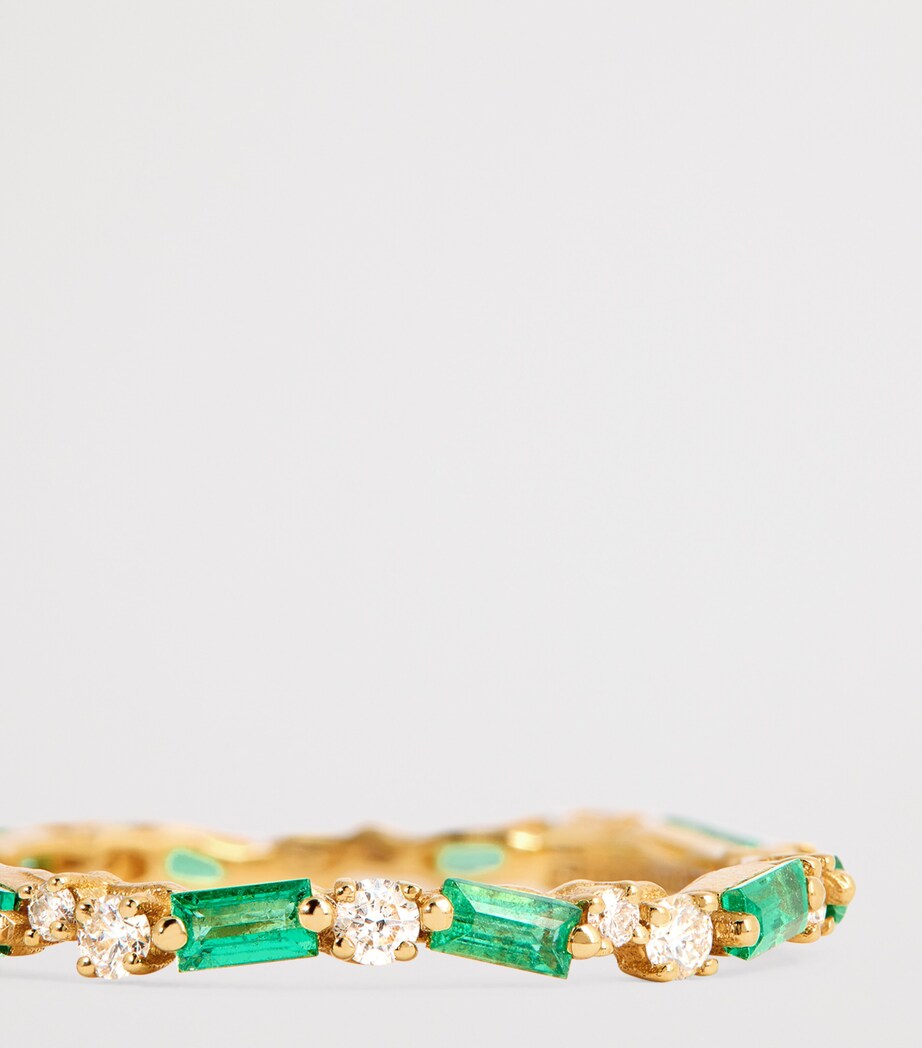 Yellow Gold, Diamond and Emerald Thin Mix Eternity Ring 18K YG/EMER Image 6