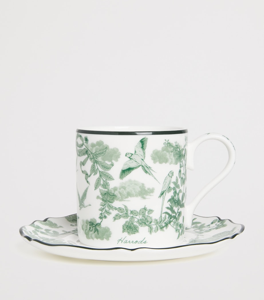 Harrods Bone China Toile Espresso Cup and Saucer Green Image 2