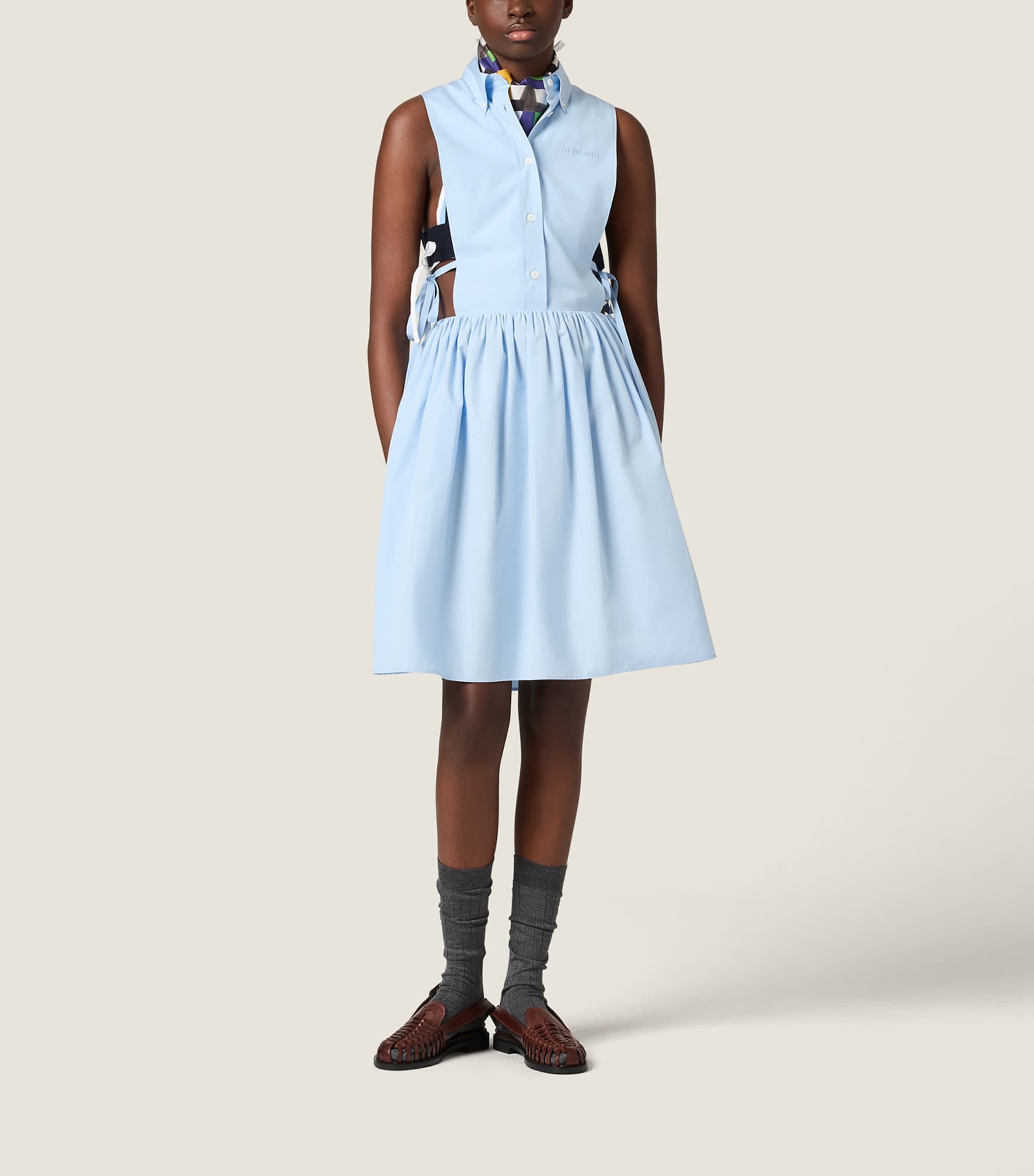 Miu Miu Womens Cotton Poplin Mini Dress Light Blue Image 2
