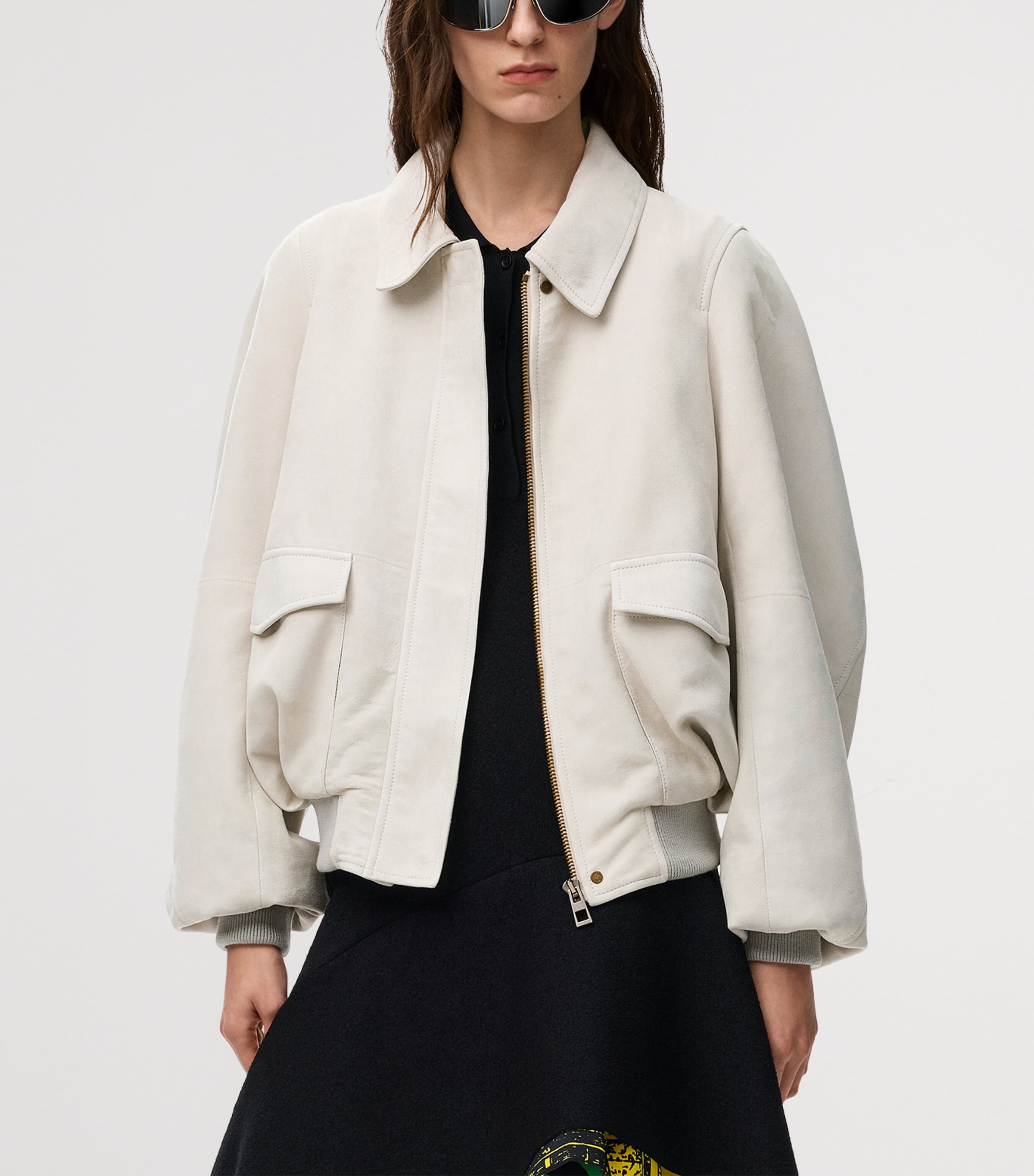 Leather-Blend Bomber Jacket LIGHT GREY Image 3