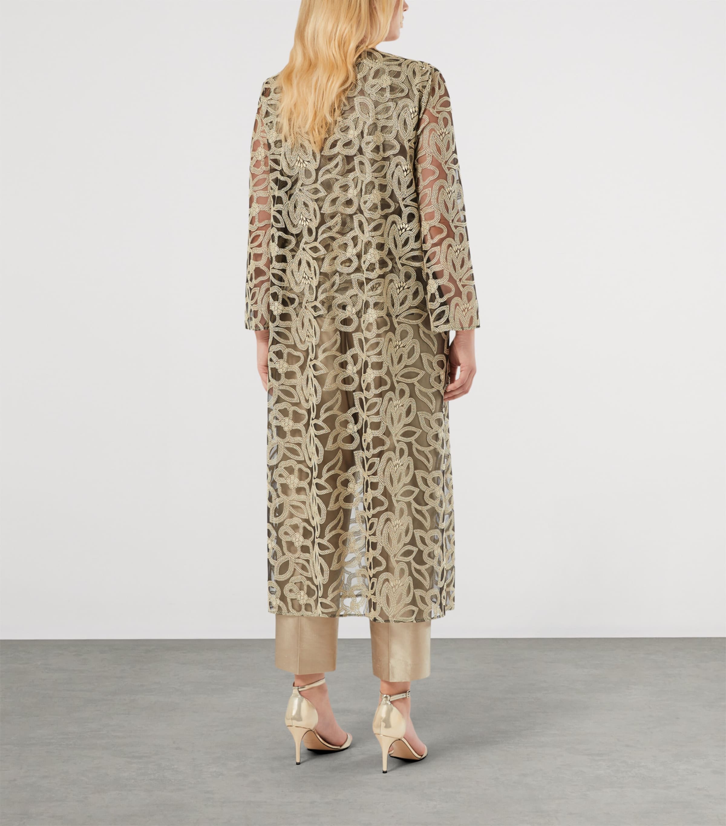 Marina Rinaldi Womens Tulle Embroidered Long Cardigan Black Image 4