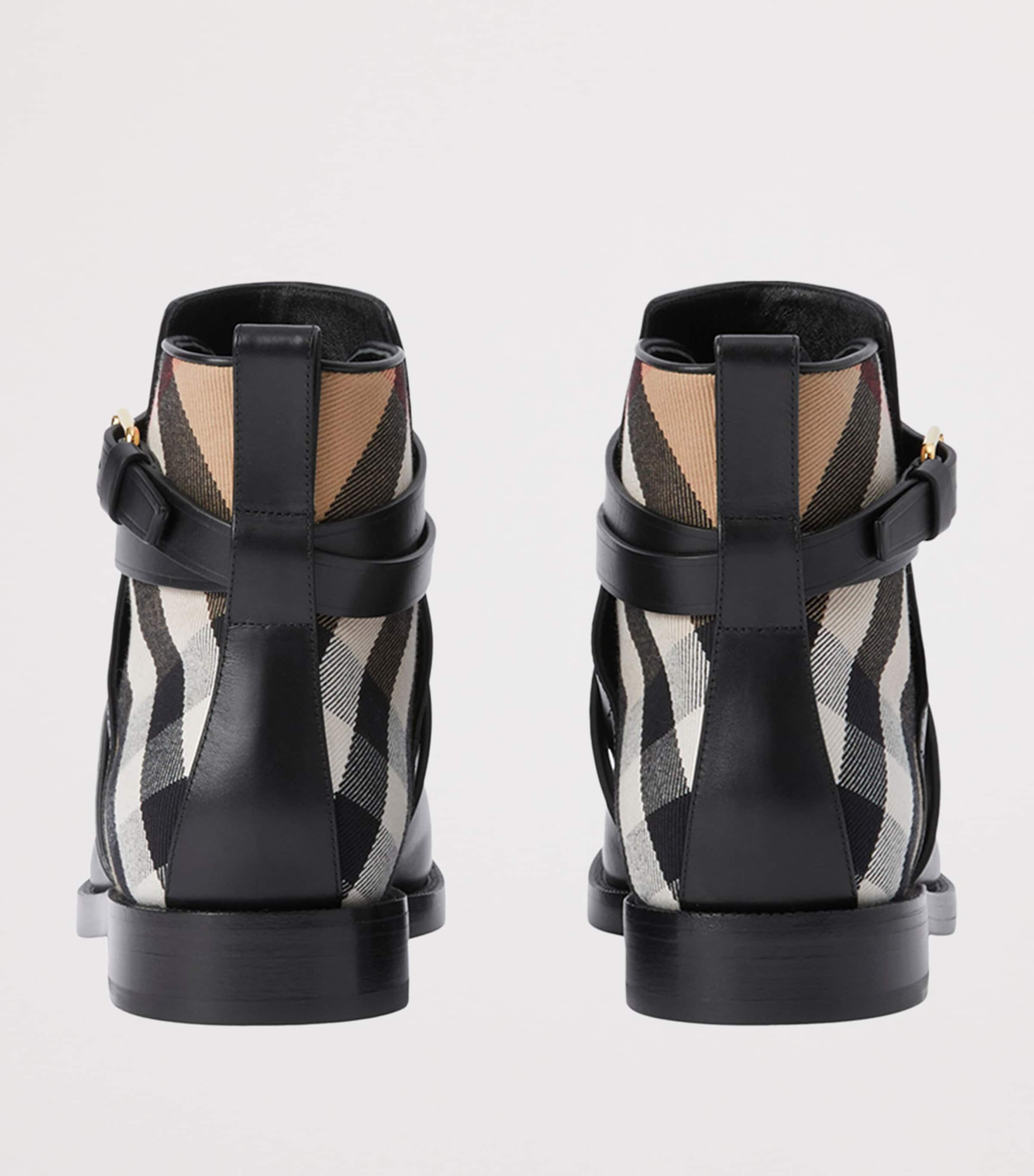 Check and Leather Ankle Boots BLACK-ARCHIVE BEIGE Image 4